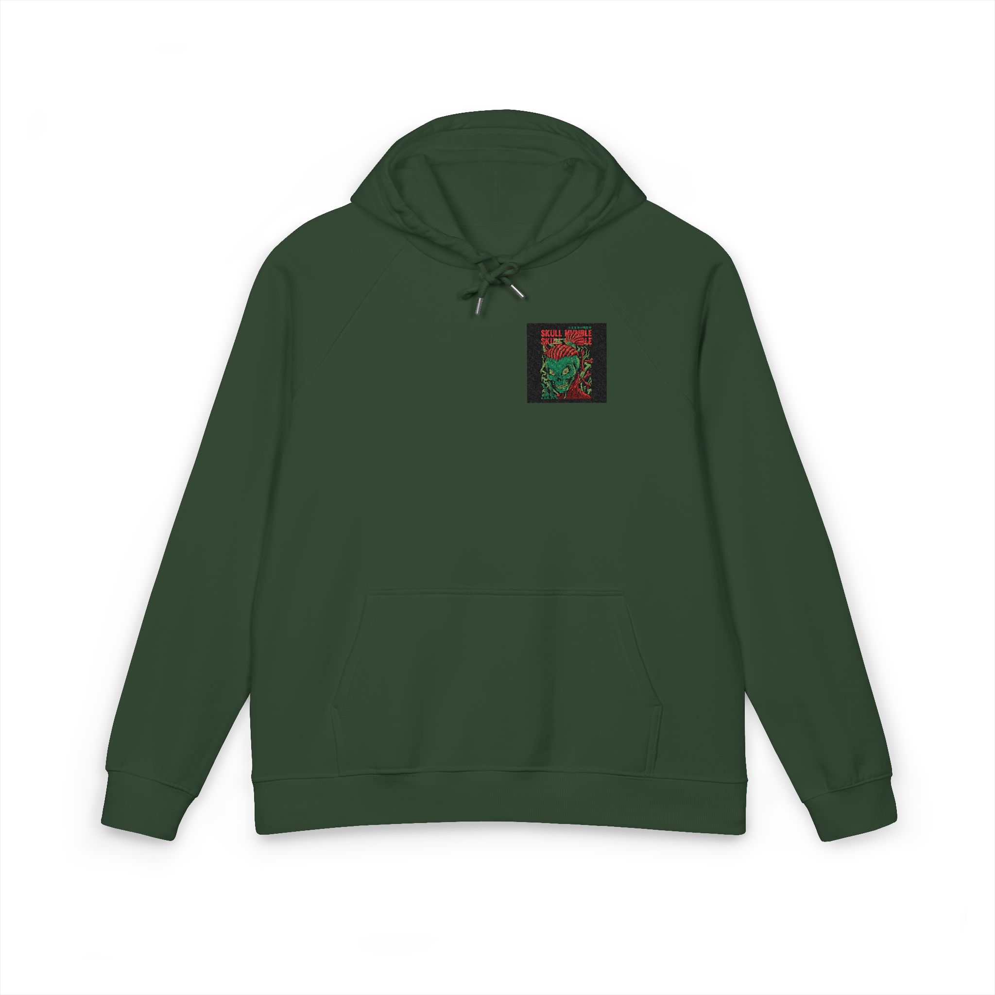 Skull Mumble Cartoon Funny Unisex Eco Raglan Hoodie Embroidery - Image 13
