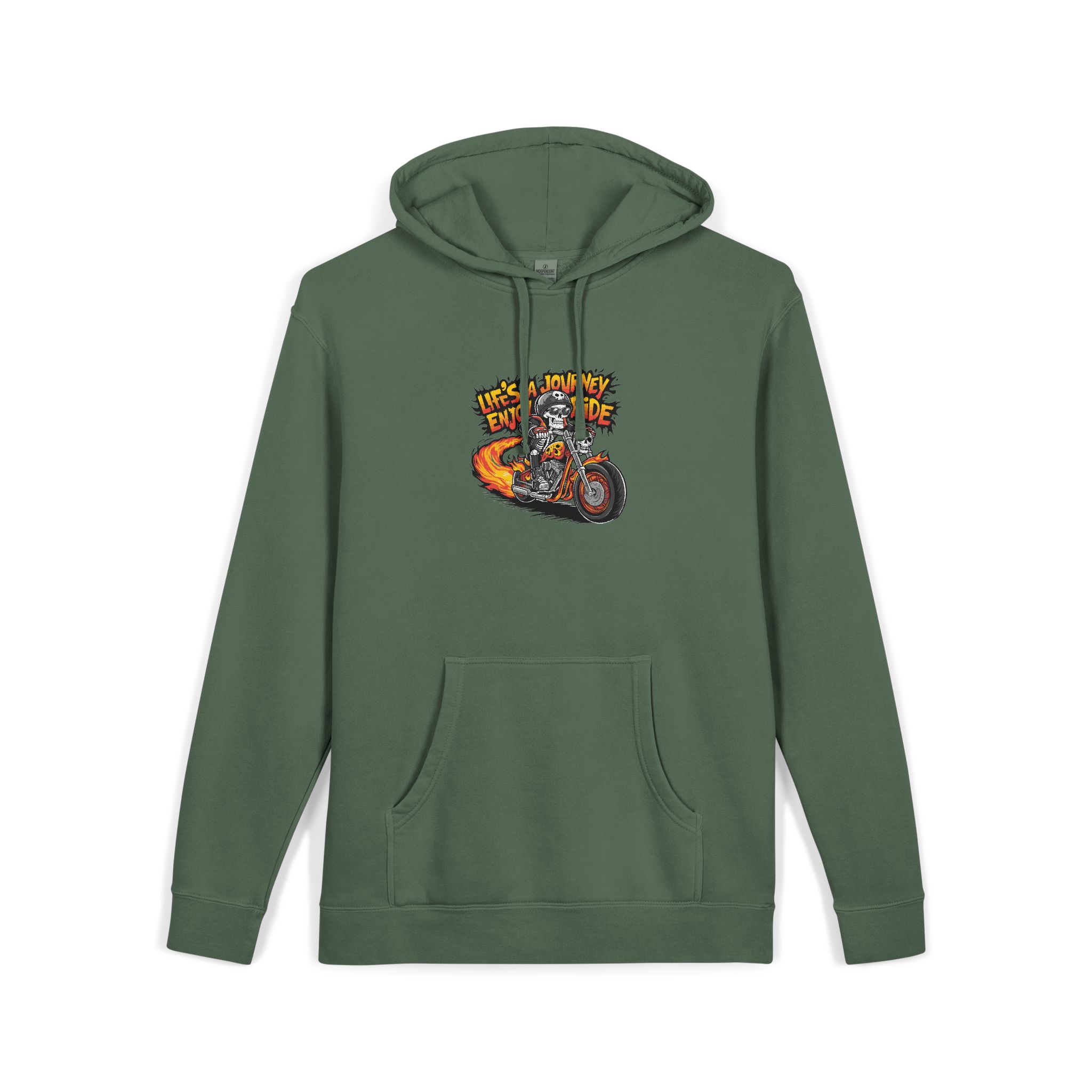 Skeleton Riding Flaming Motorcycle Unisex Pigment Dyed Hoodie Embroidery - Image 15