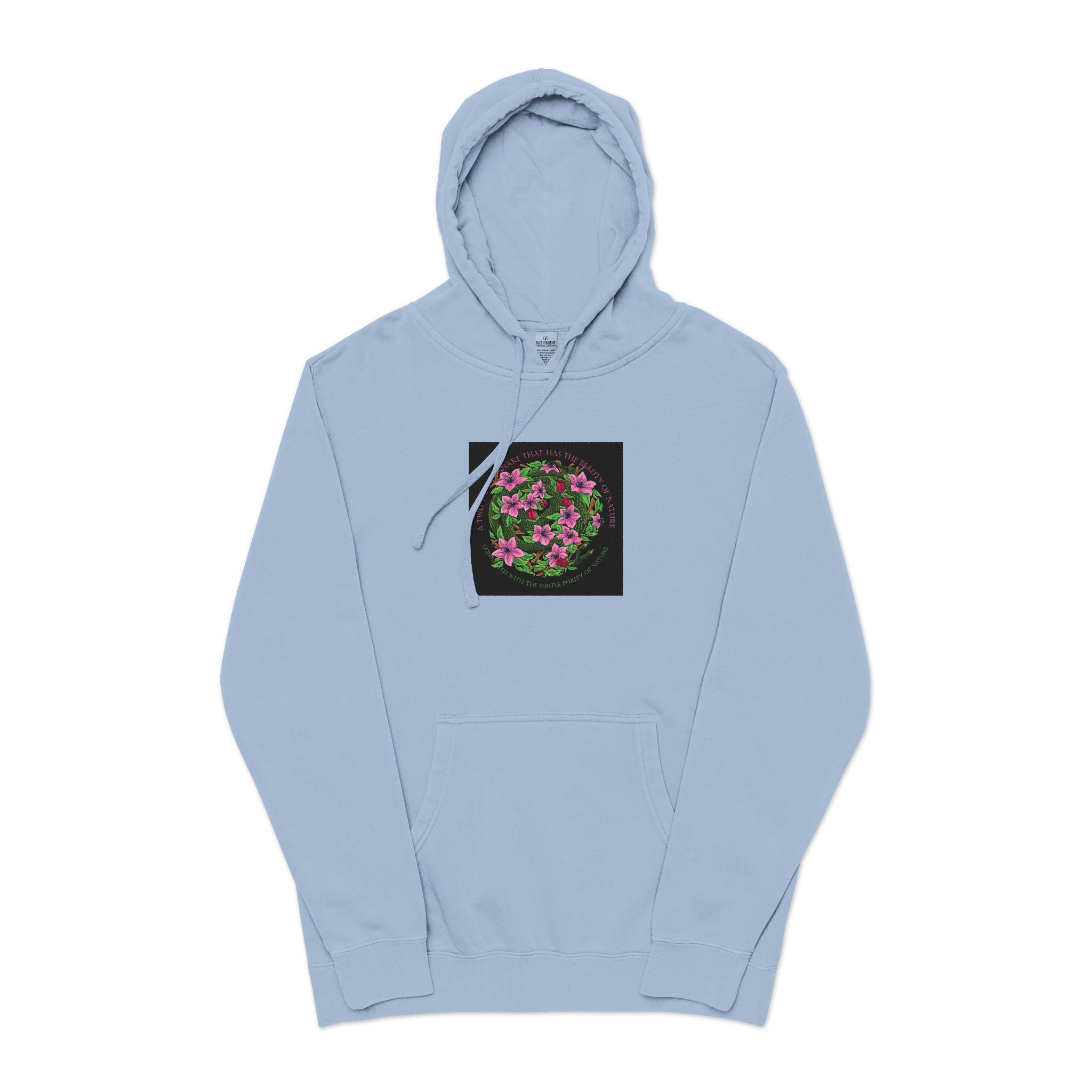 Two Headed Snake With Text Illustration Unisex Pigment Dyed Hoodie Embroidery - Image 17