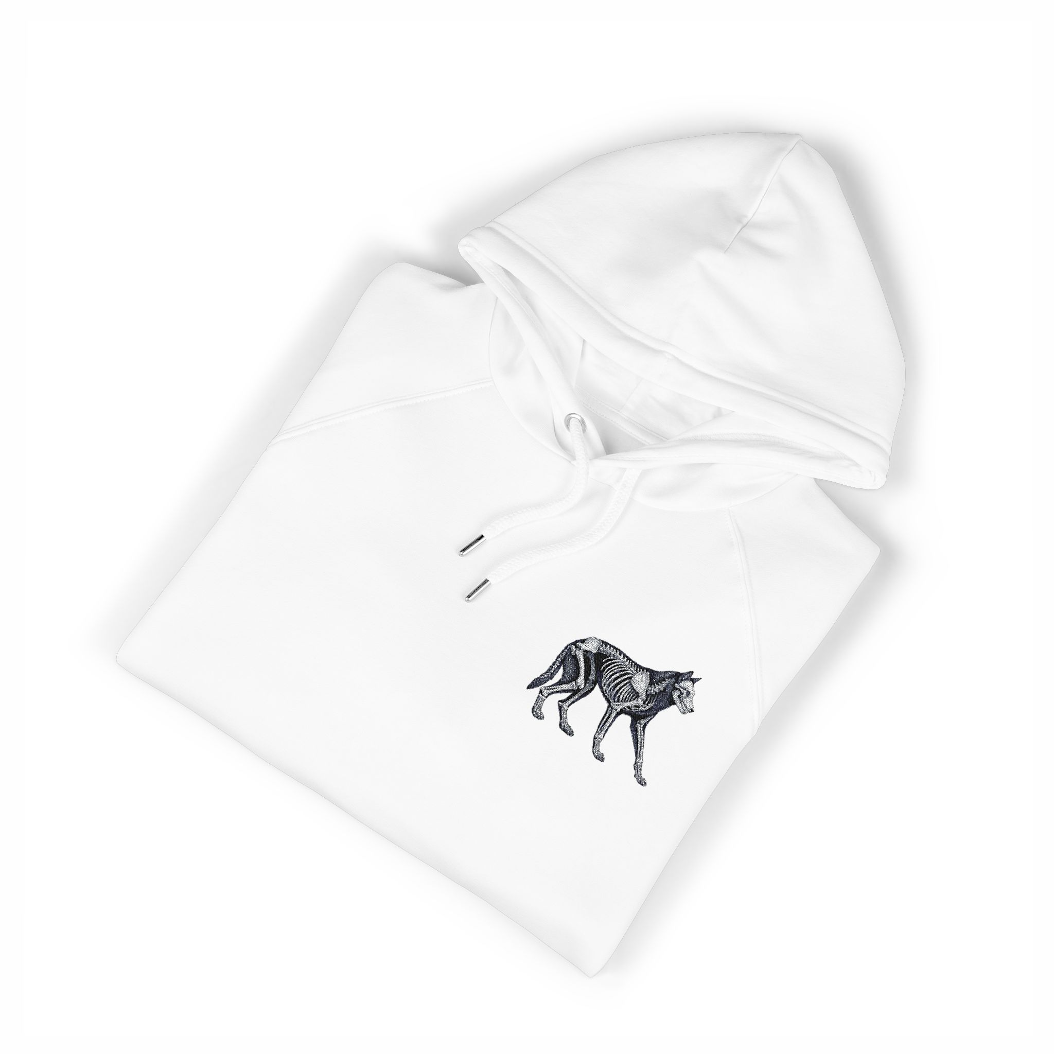 Vector Wolf Skeleton Illustration Vintage Engraving Style Unisex Eco Raglan Hoodie Embroidery - Image 3