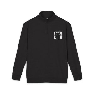 Cat Black White Isolated Icon Vector Illustration Unisex Fleece Pullover Embroidery