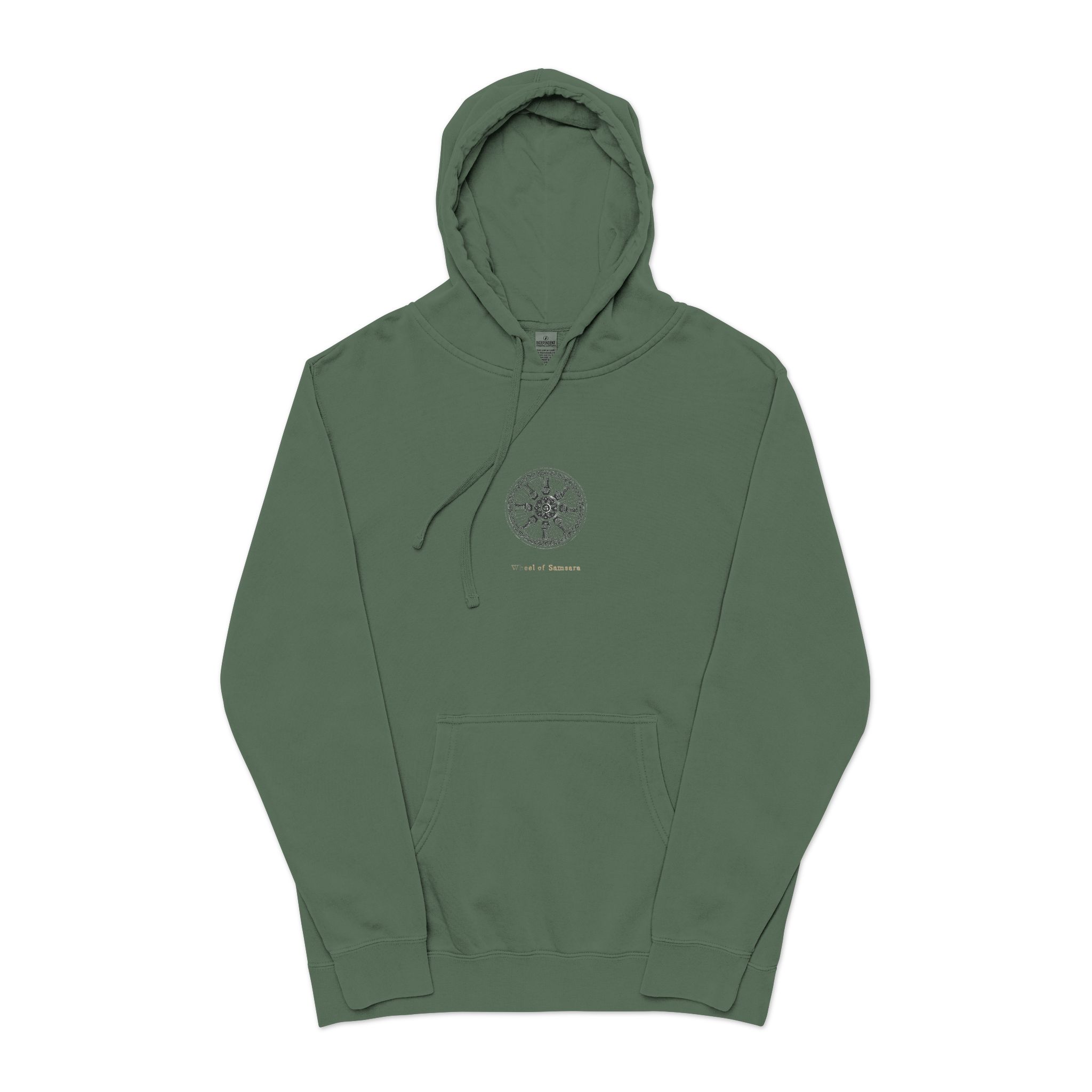 Wheel of Samsara Unisex Pigment Dyed Hoodie Embroidery - Image 13