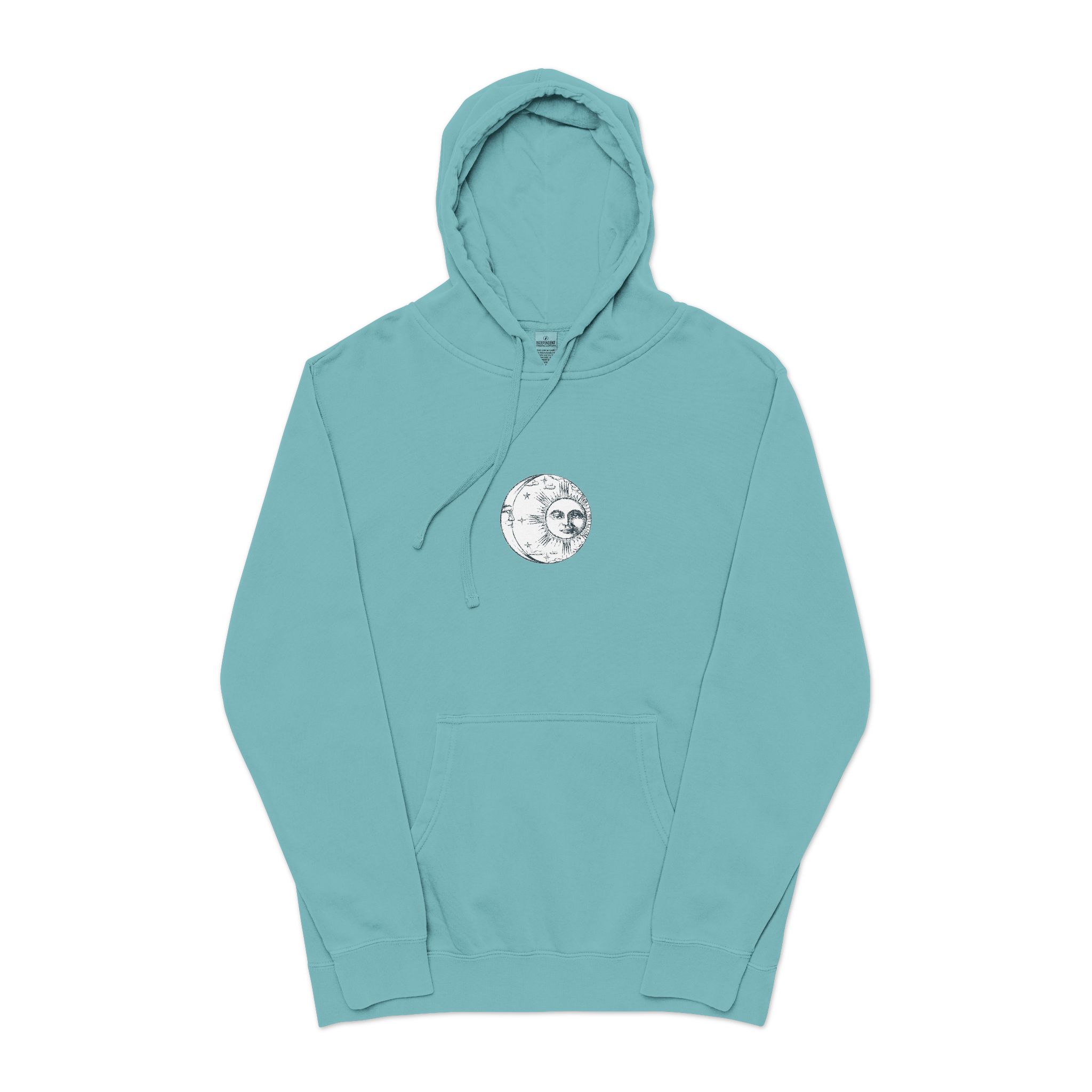 Sun Crescent Engraving Unisex Pigment Dyed Hoodie Embroidery - Image 9