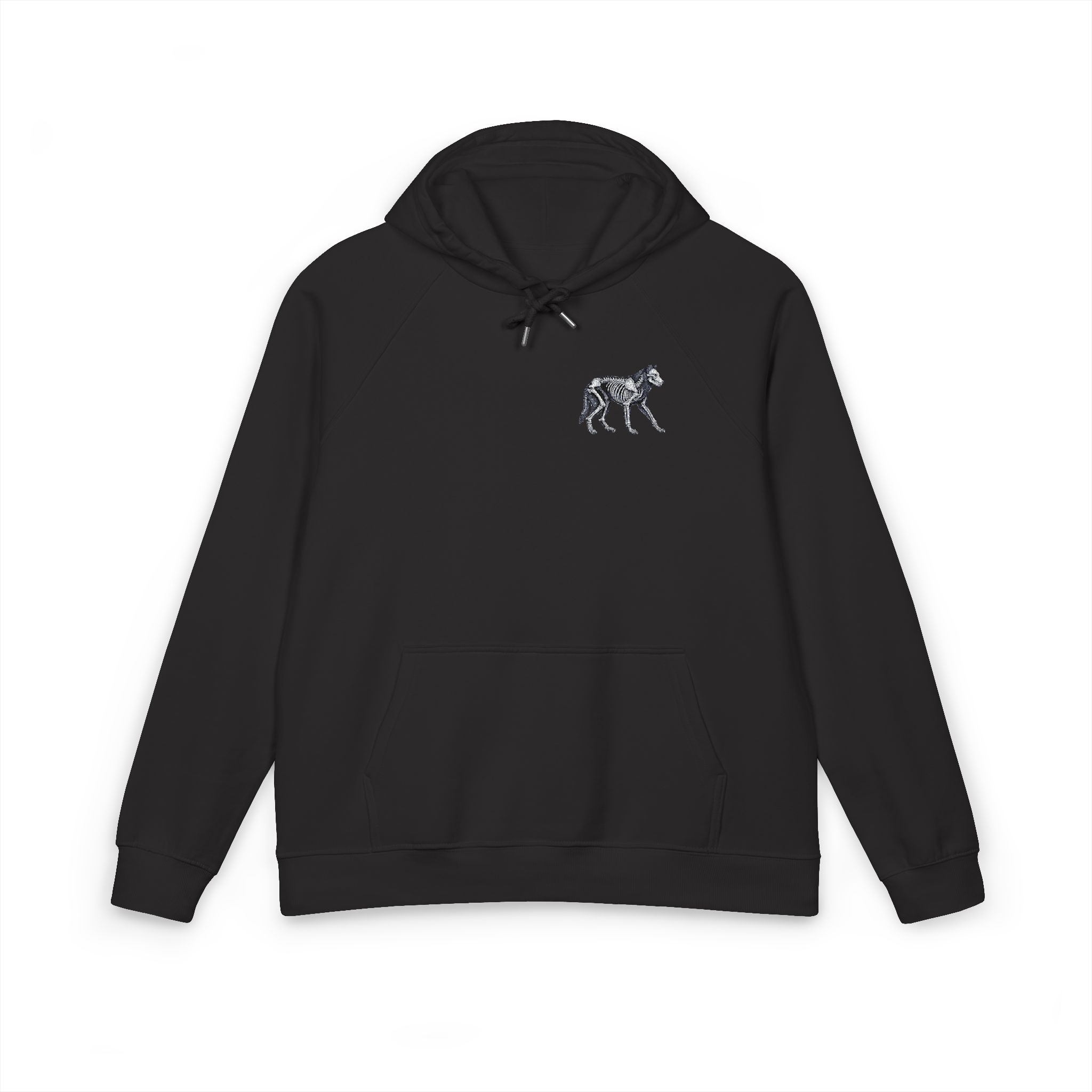 Vector Wolf Skeleton Illustration Vintage Engraving Style Unisex Eco Raglan Hoodie Embroidery - Image 17