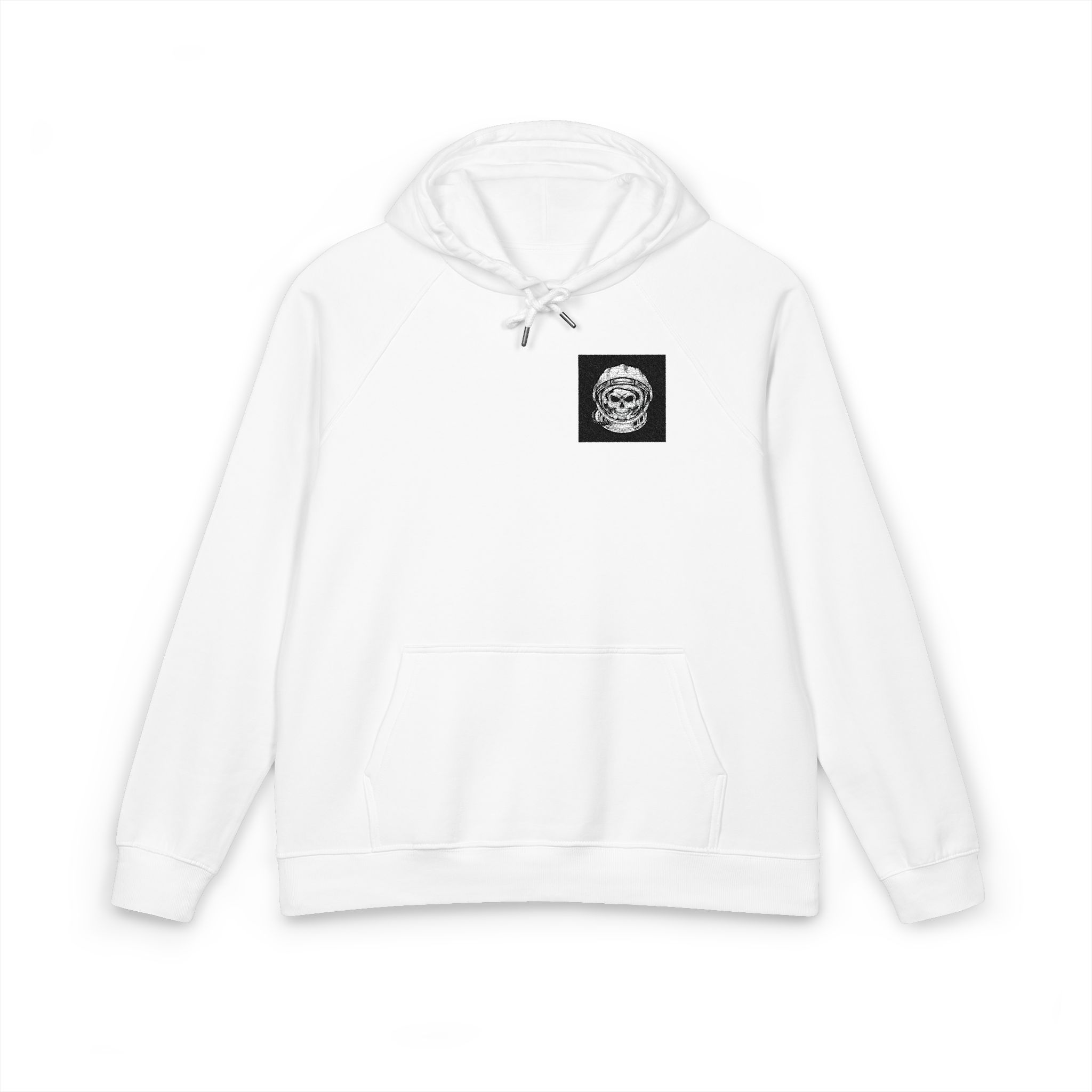 Vintage Astronaut Skull In Space Helmet Unisex Eco Raglan Hoodie Embroidery