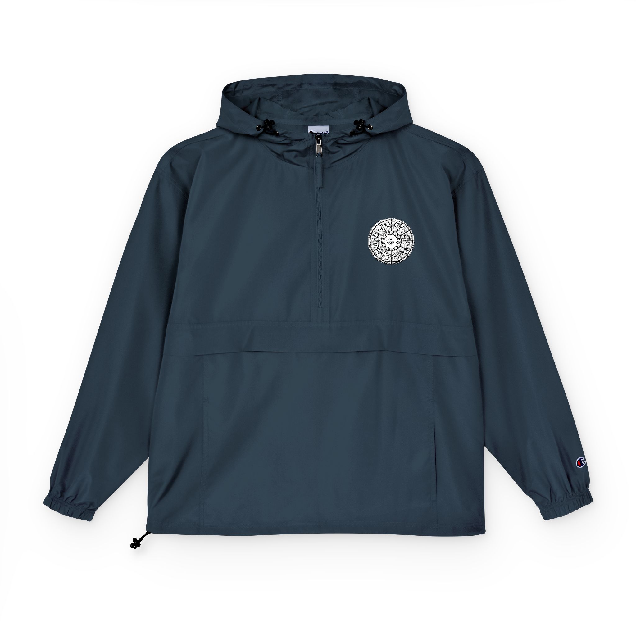 Zodiac Circle Horoscope Drawing Engraving Style Zodiac Wheel With Astrological Sy Champion Unisex Packable Anorak Jacket - Image 17