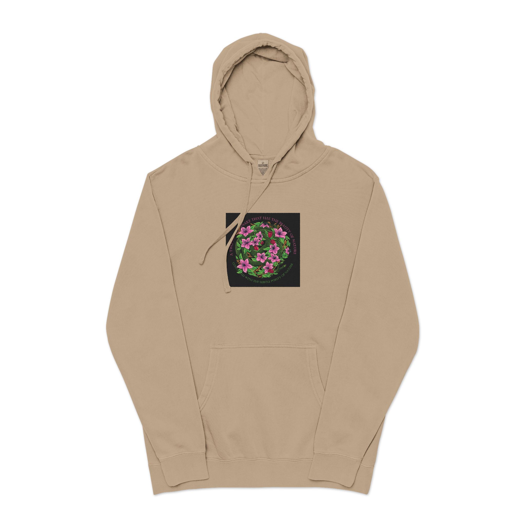 Two Headed Snake With Text Illustration Unisex Pigment Dyed Hoodie Embroidery - Image 5