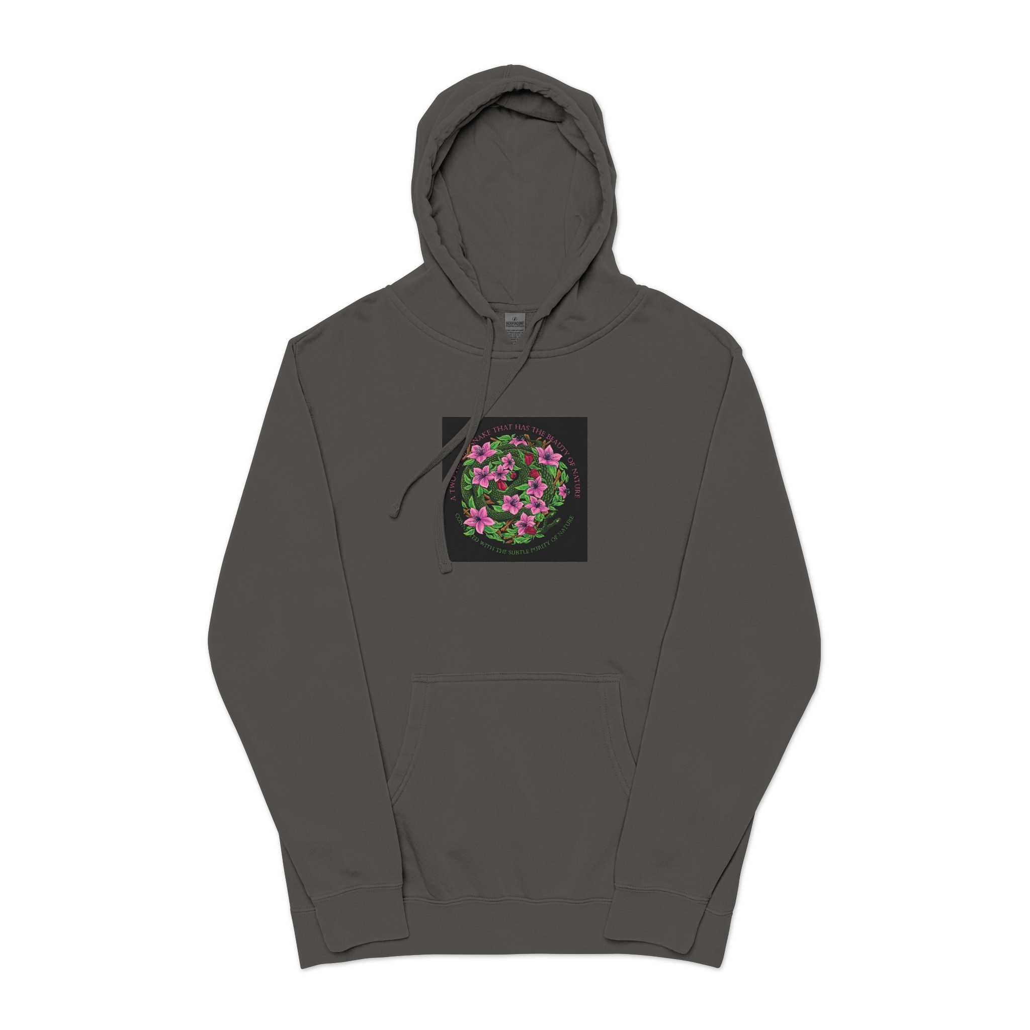 Two Headed Snake With Text Illustration Unisex Pigment Dyed Hoodie Embroidery - Image 25