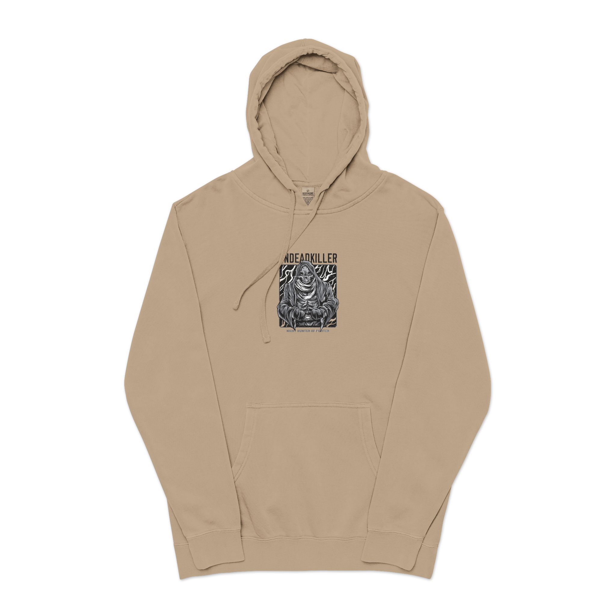 Undead Killer Black White Unisex Pigment Dyed Hoodie Embroidery - Image 5