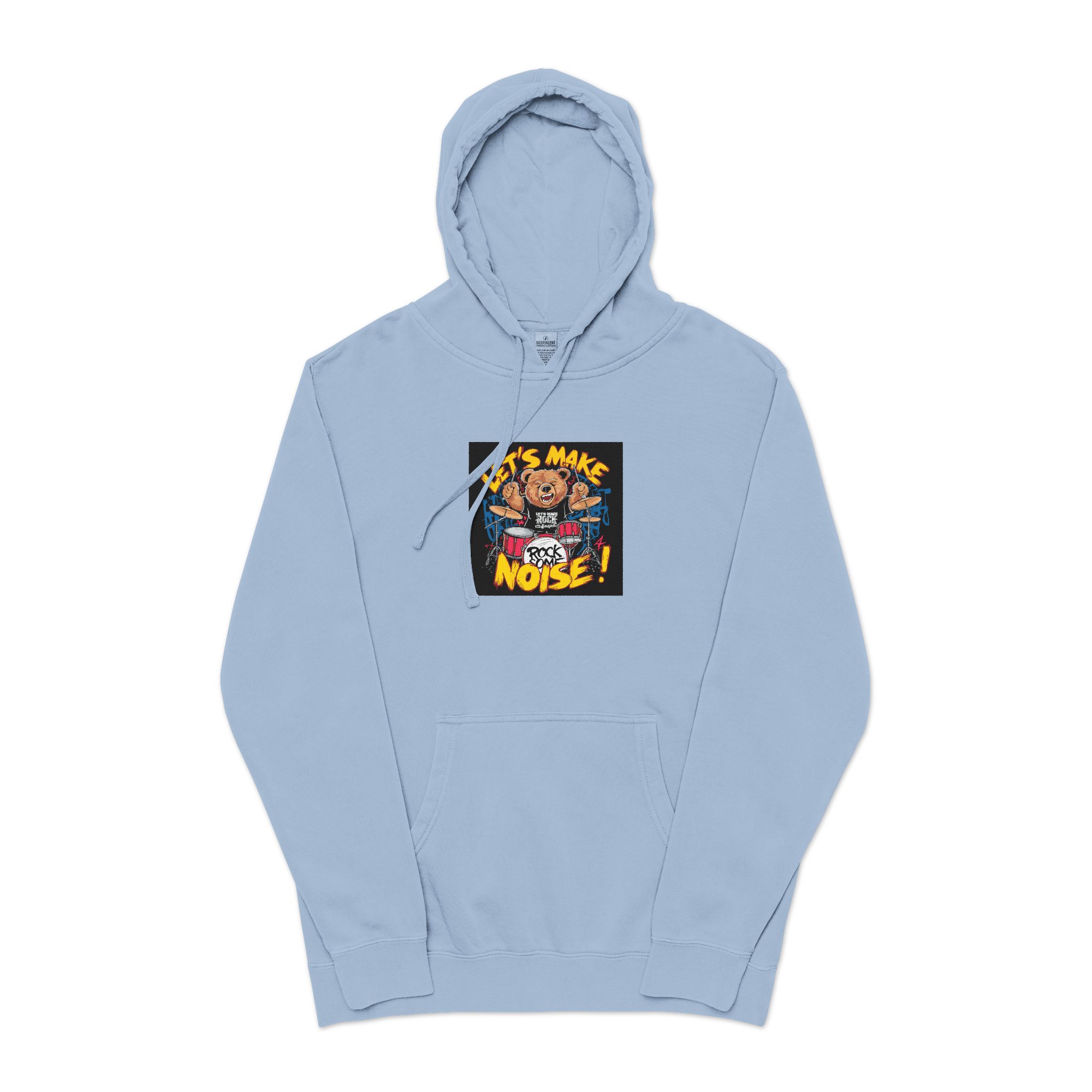 Vibrant Eyecatching Music Tshirt Design Featuring Bear Rocking Out Drum Set (1) Unisex Pigment Dyed Hoodie Embroidery - Image 17