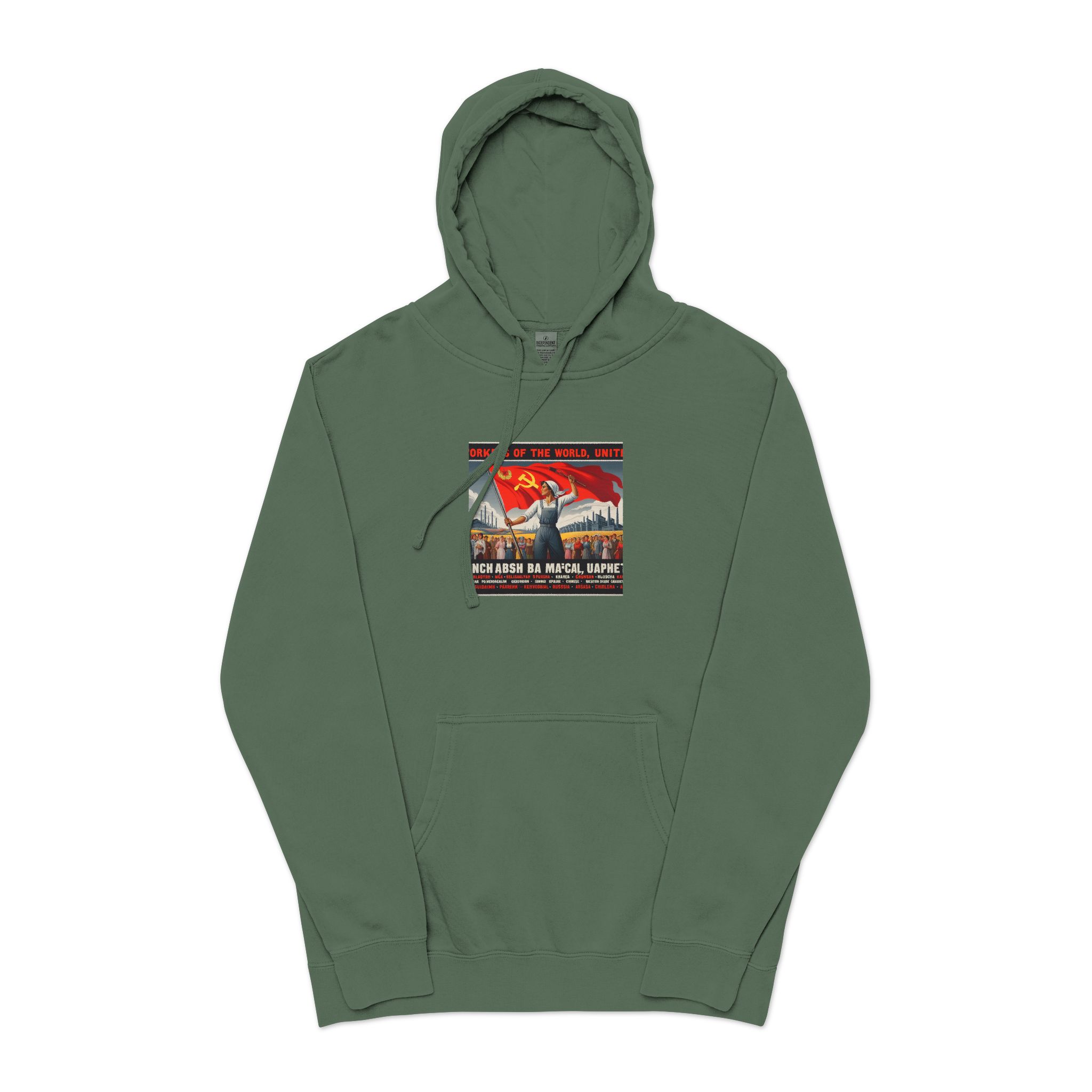Workers of the World Unisex Pigment Dyed Hoodie Embroidery - Image 13