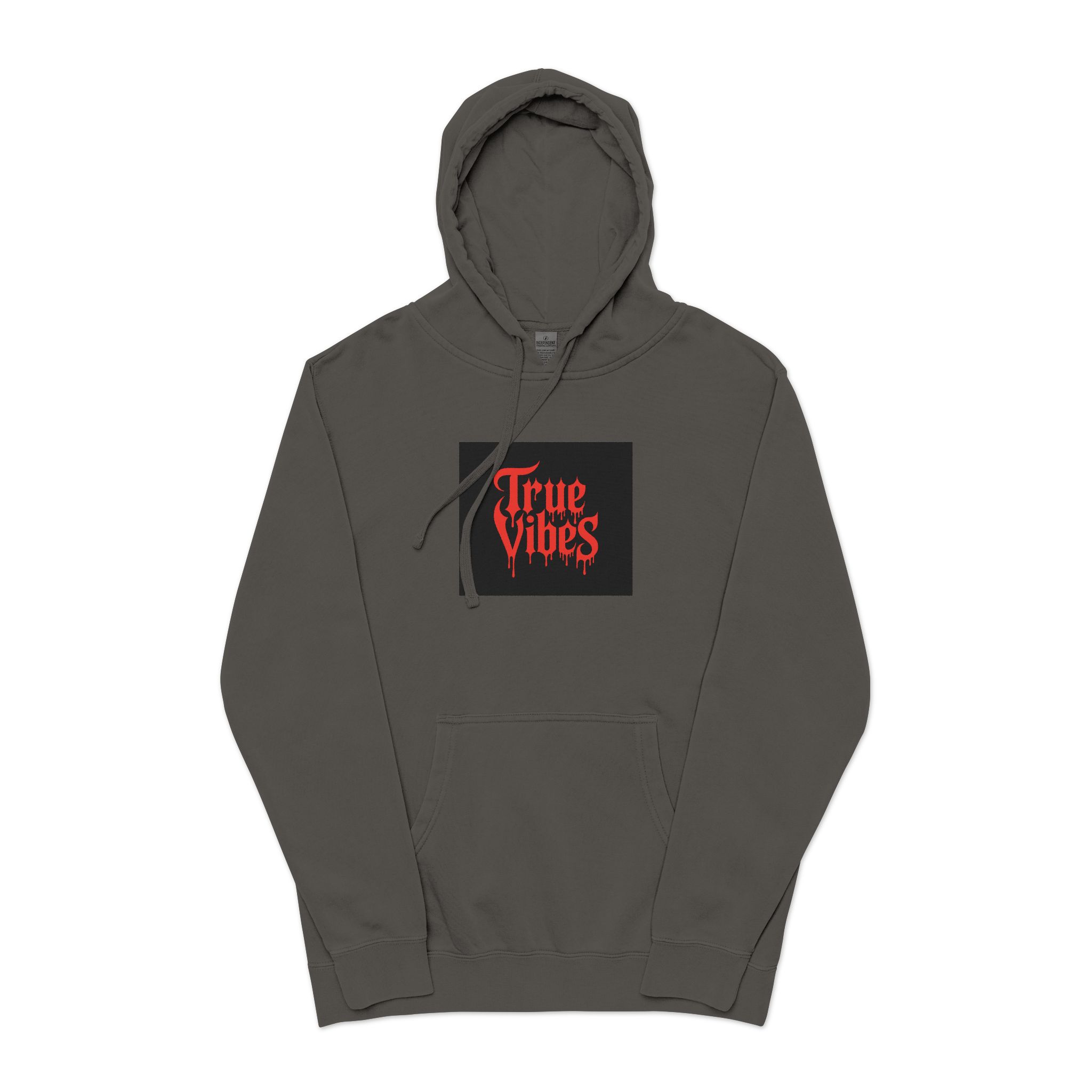 True Vibes Bold Red Gothic Drip Text Black Unisex Pigment Dyed Hoodie Embroidery - Image 25