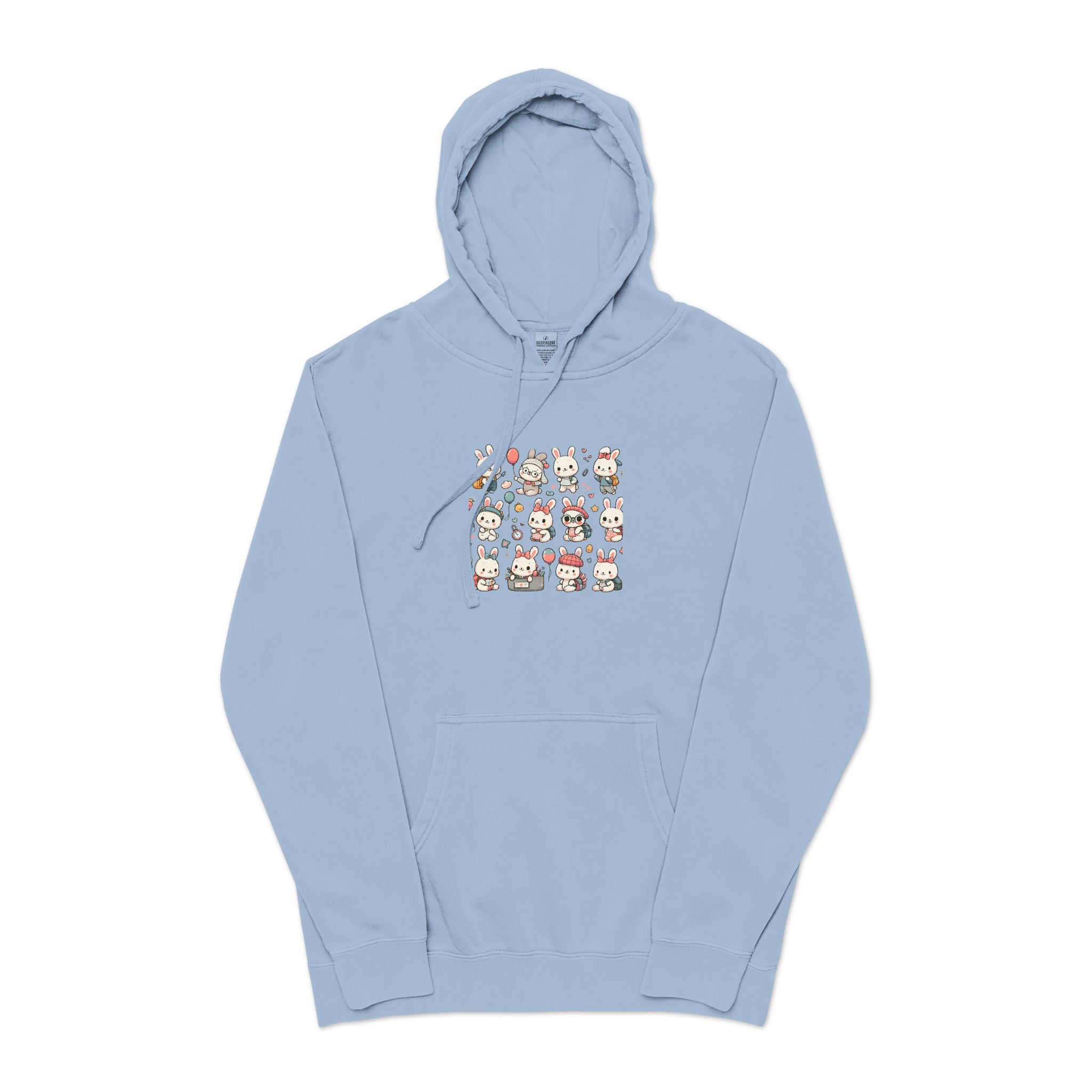 Vector Cartoon Rabbit Sits Field Flowers (1) Unisex Pigment Dyed Hoodie Embroidery - Image 17