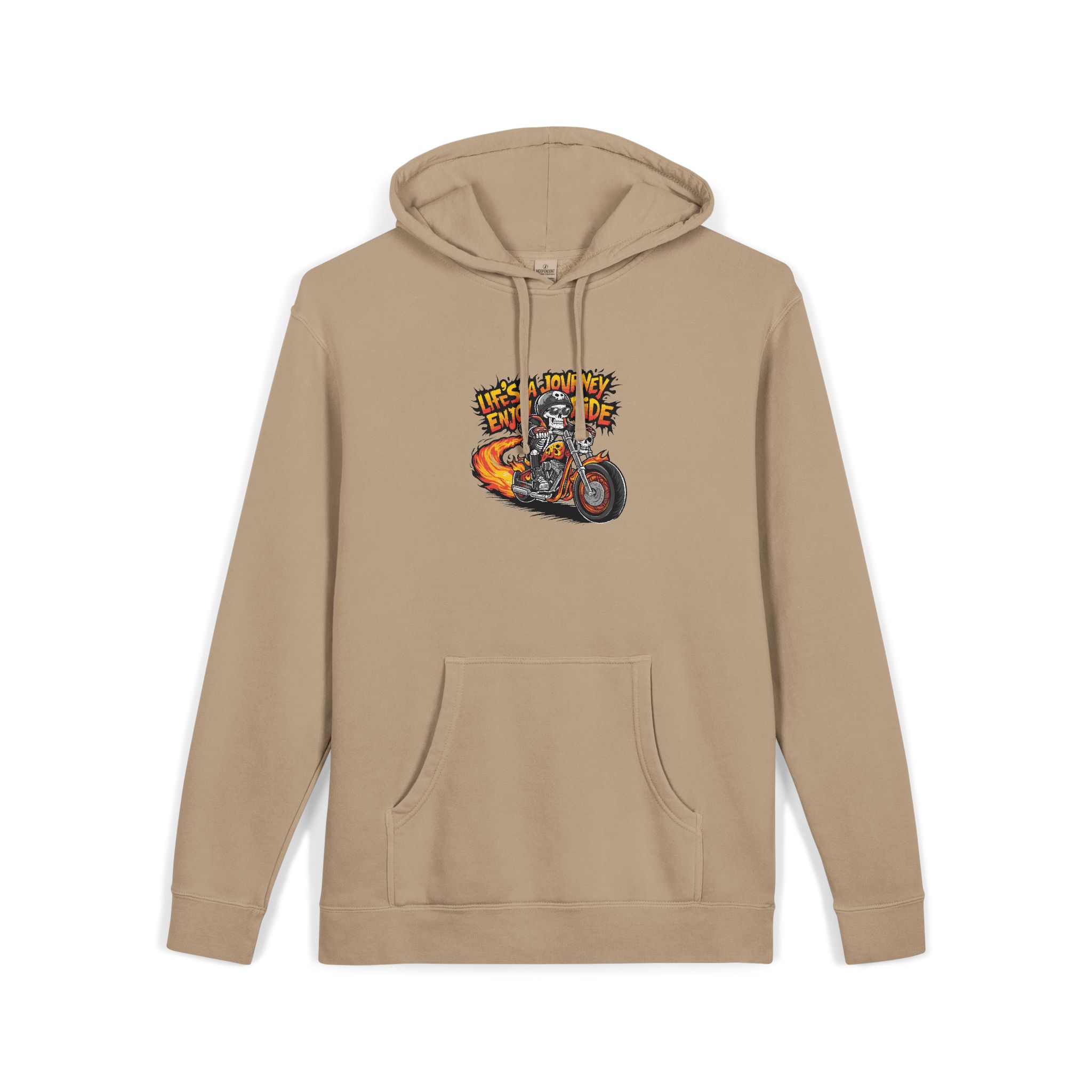Skeleton Riding Flaming Motorcycle Unisex Pigment Dyed Hoodie Embroidery - Image 7