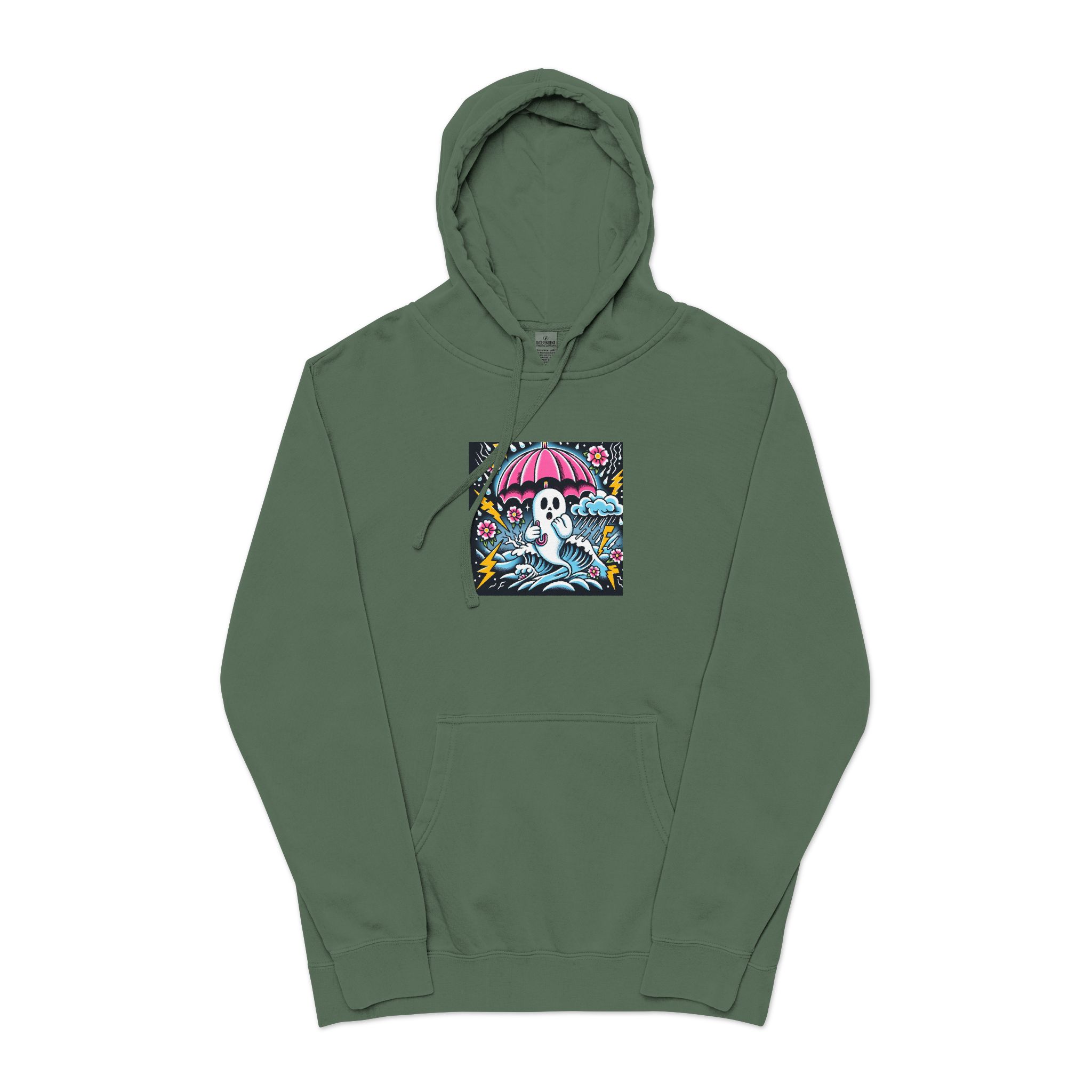 White Ghost With Pink Umbrella Lightning Bolt Unisex Pigment Dyed Hoodie Embroidery - Image 13