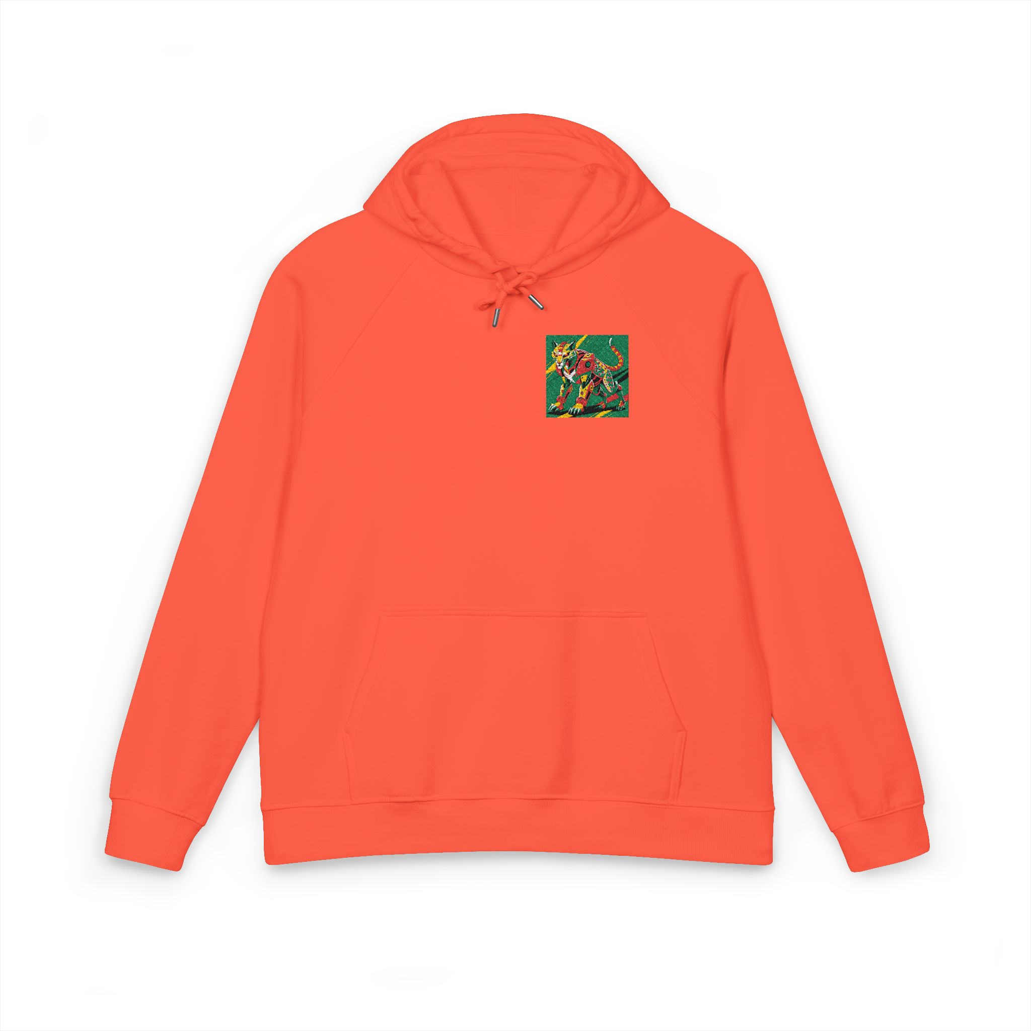 Drawing Cat With Red Tail Unisex Eco Raglan Hoodie Embroidery - Image 5