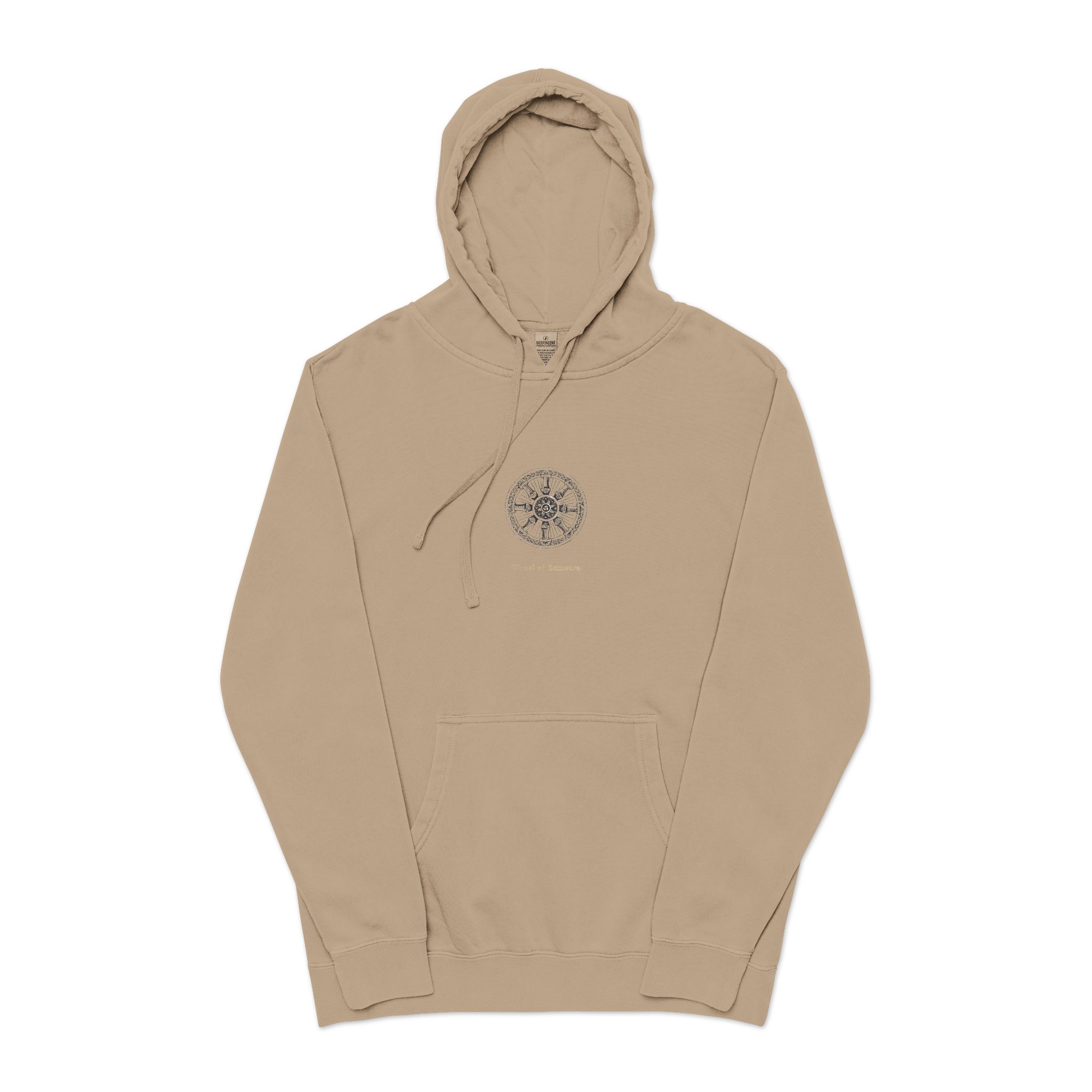 Wheel of Samsara Unisex Pigment Dyed Hoodie Embroidery - Image 5