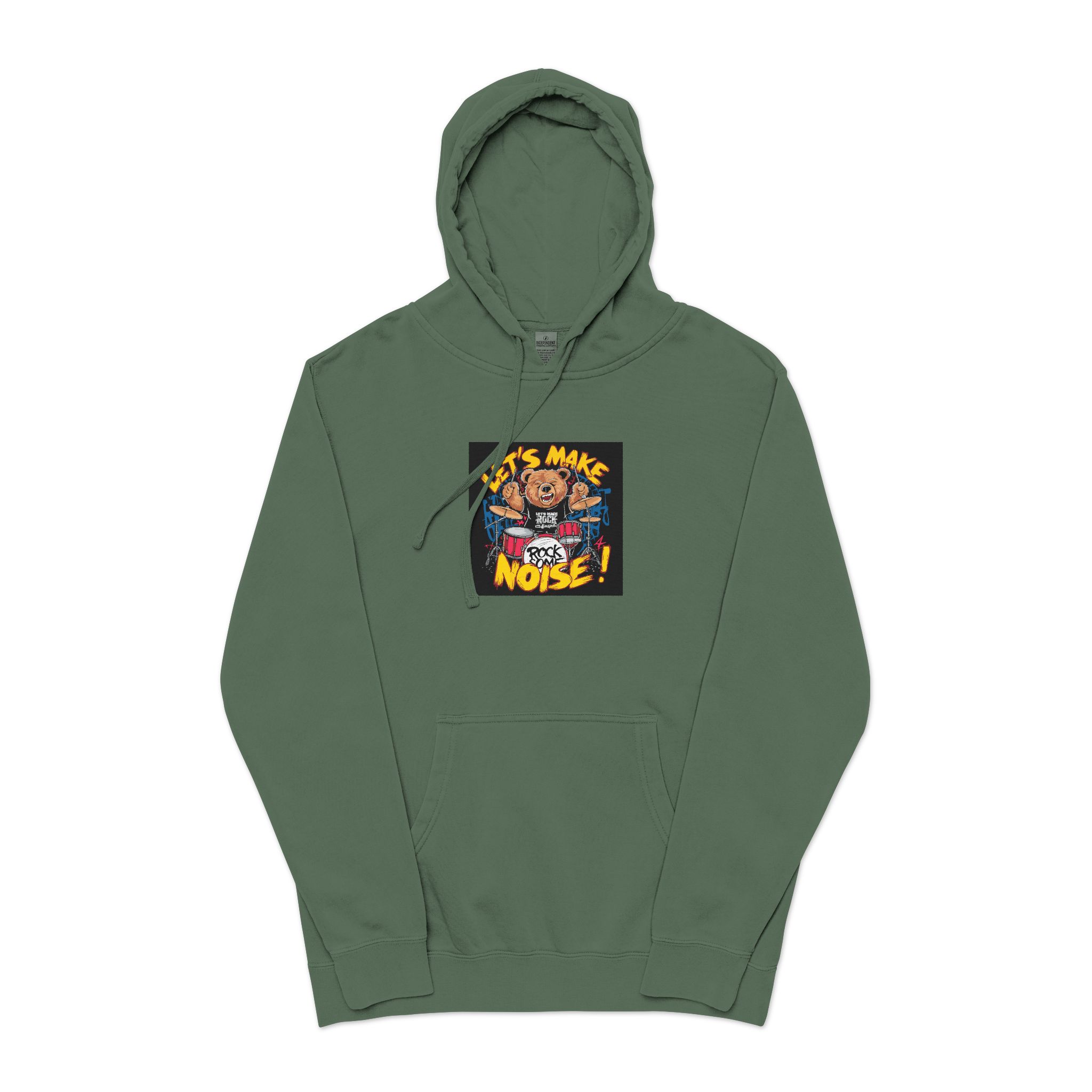 Vibrant Eyecatching Music Tshirt Design Featuring Bear Rocking Out Drum Set (1) Unisex Pigment Dyed Hoodie Embroidery - Image 13