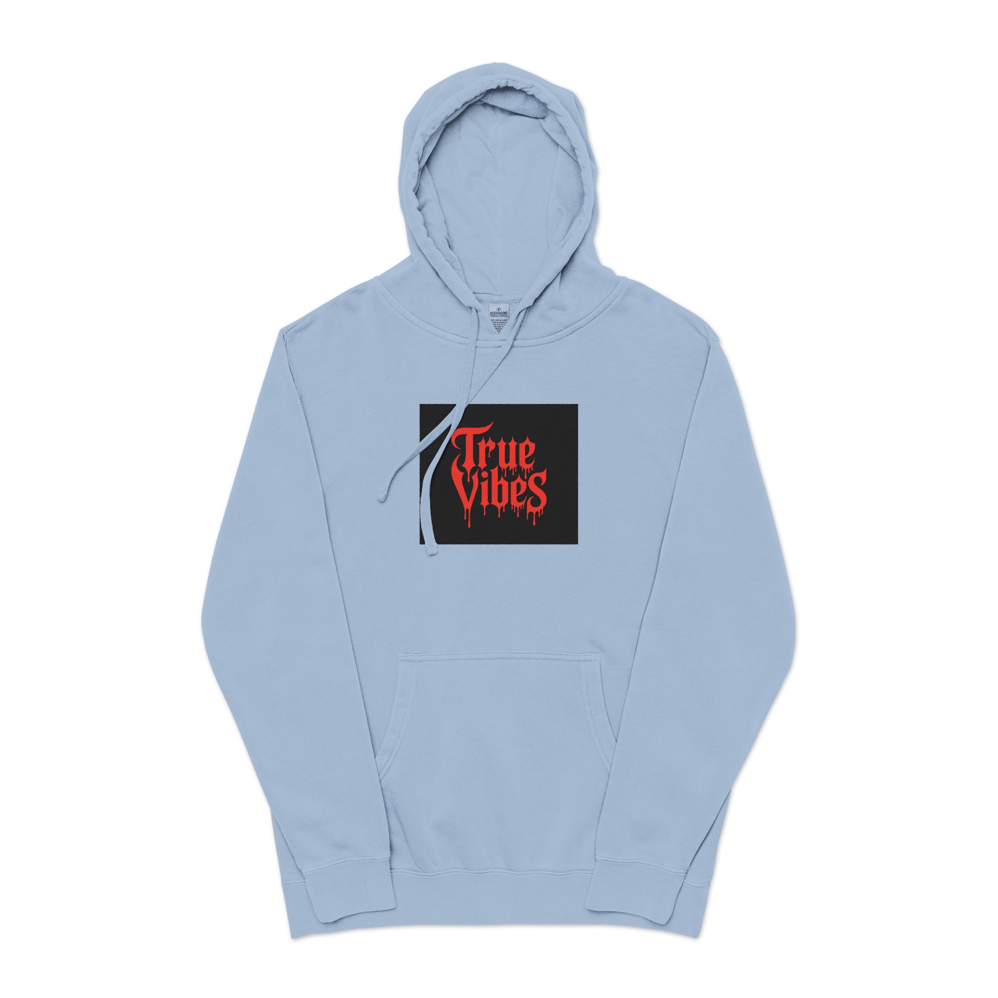 True Vibes Bold Red Gothic Drip Text Black Unisex Pigment Dyed Hoodie Embroidery - Image 17