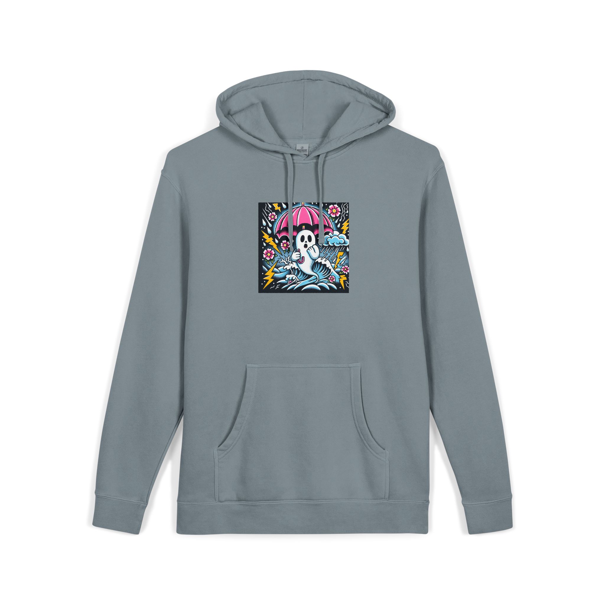 White Ghost With Pink Umbrella Lightning Bolt Unisex Pigment Dyed Hoodie Embroidery - Image 23