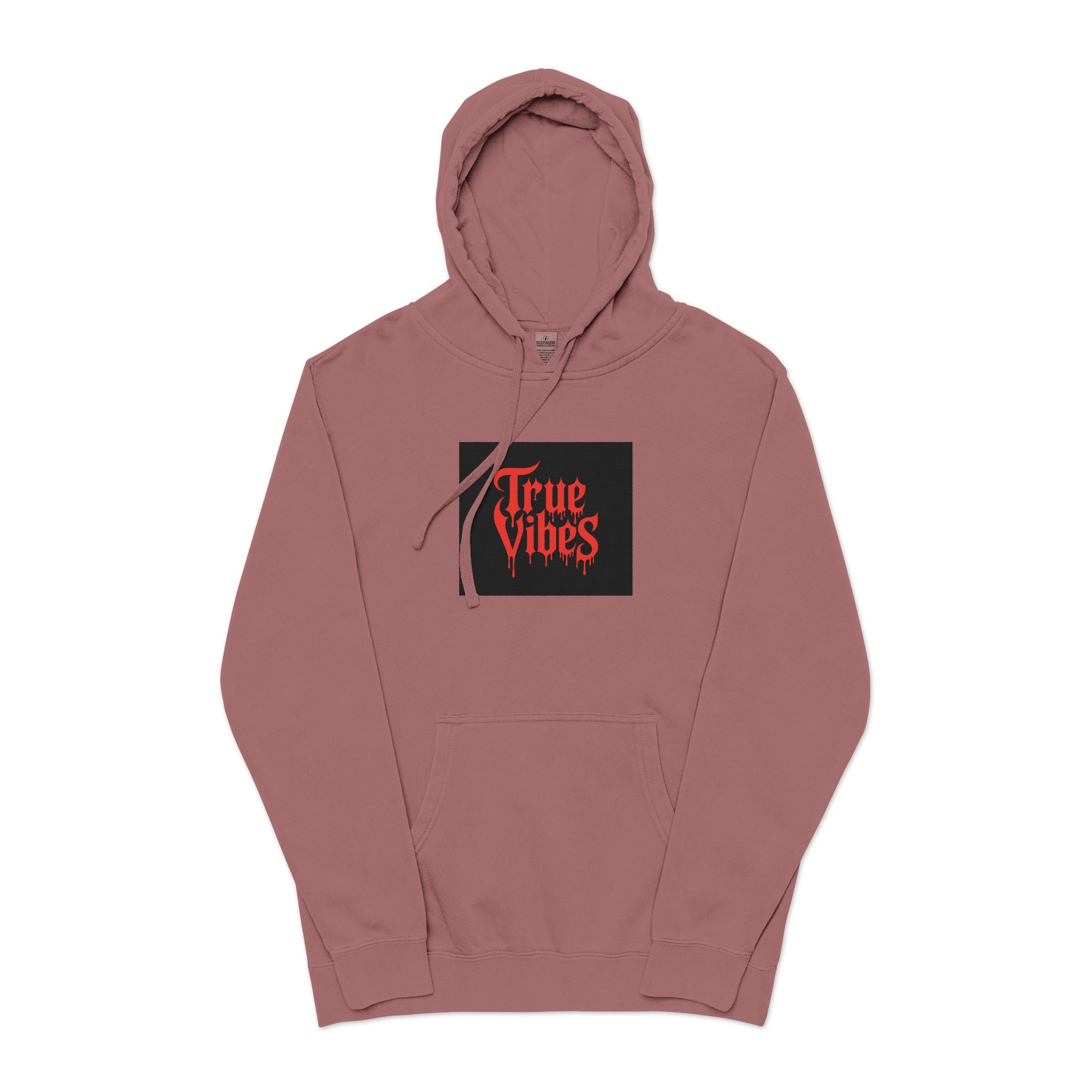 True Vibes Bold Red Gothic Drip Text Black Unisex Pigment Dyed Hoodie Embroidery - Image 29