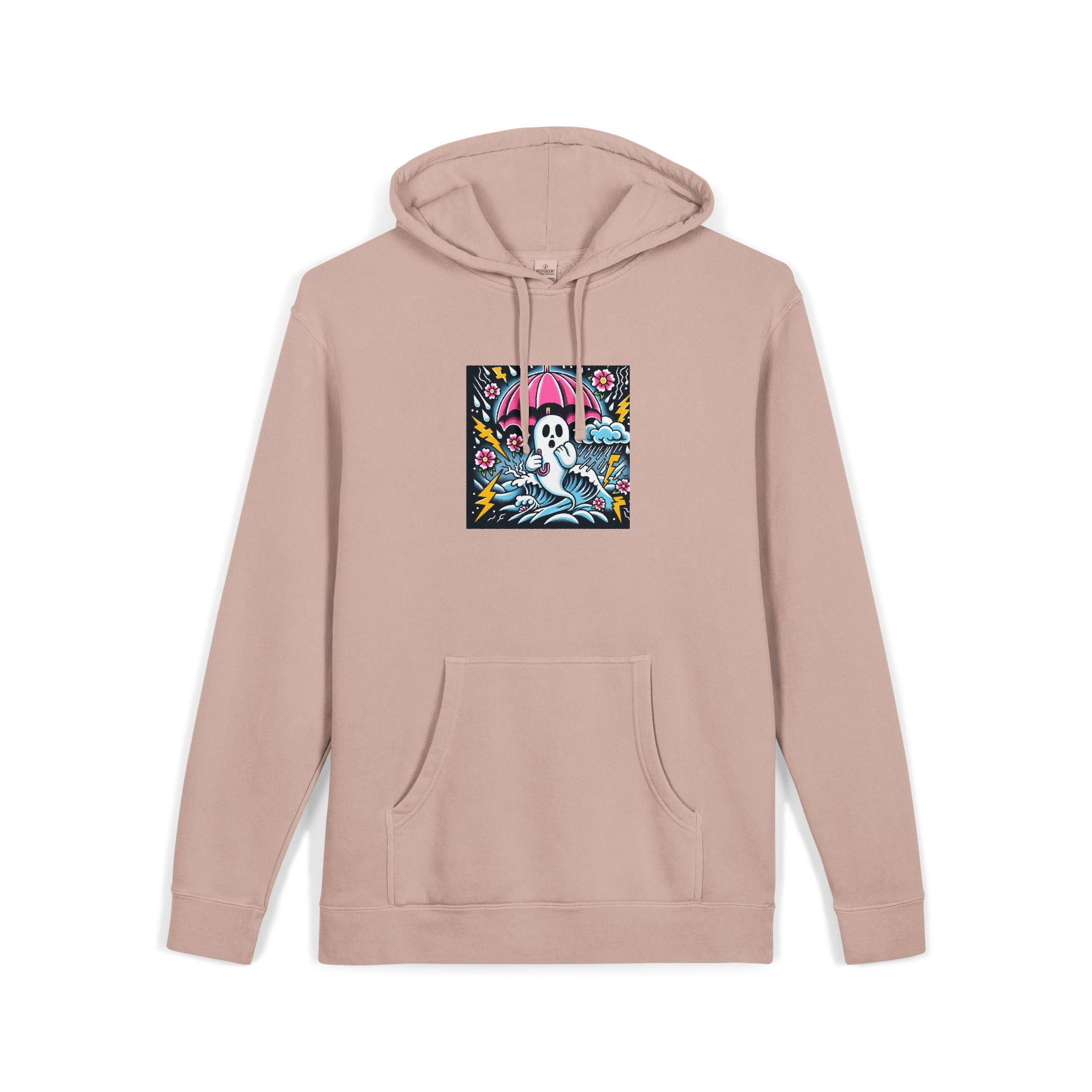 White Ghost With Pink Umbrella Lightning Bolt Unisex Pigment Dyed Hoodie Embroidery - Image 3