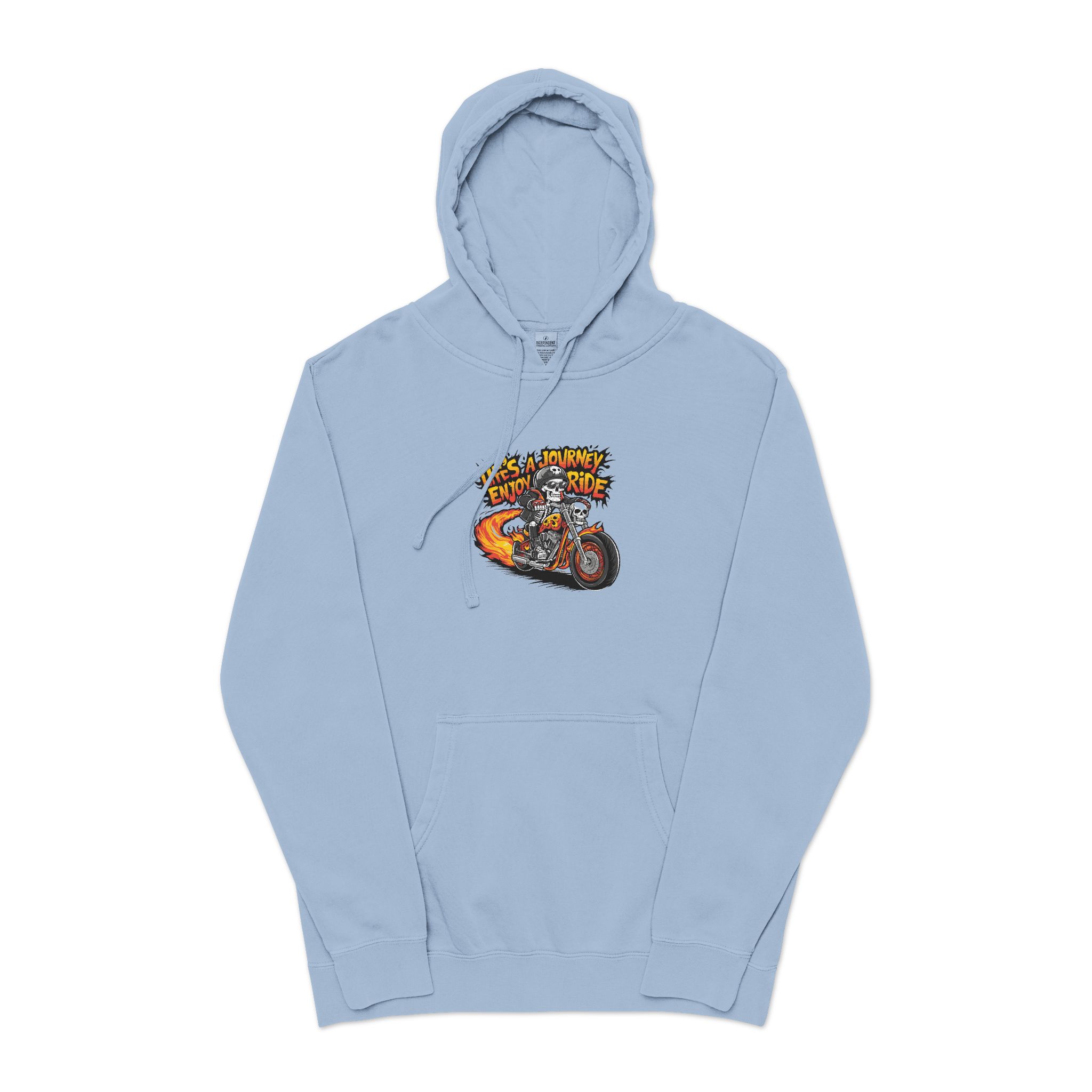 Skeleton Riding Flaming Motorcycle Unisex Pigment Dyed Hoodie Embroidery - Image 17