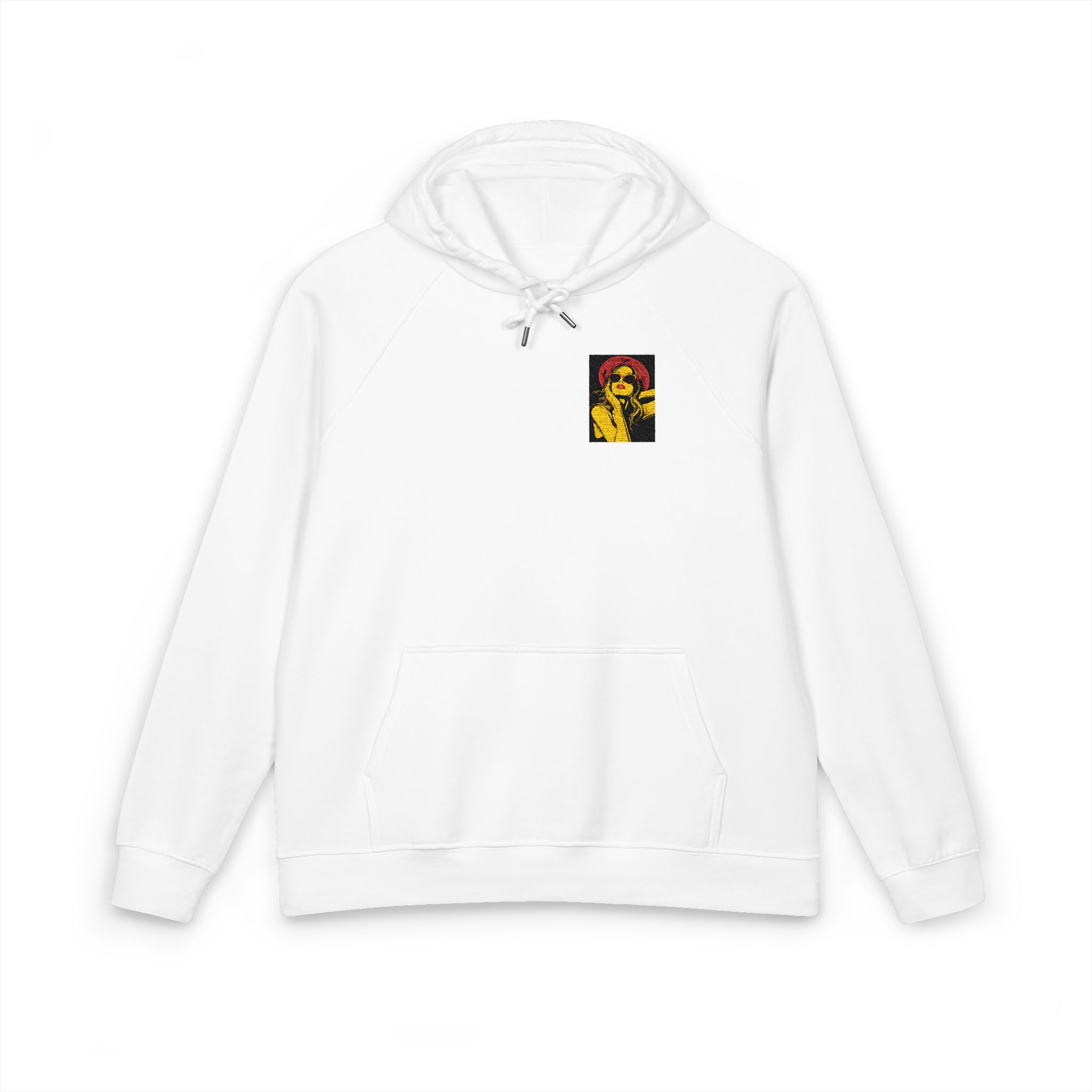 Woman With Sunglasses Unisex Eco Raglan Hoodie Embroidery