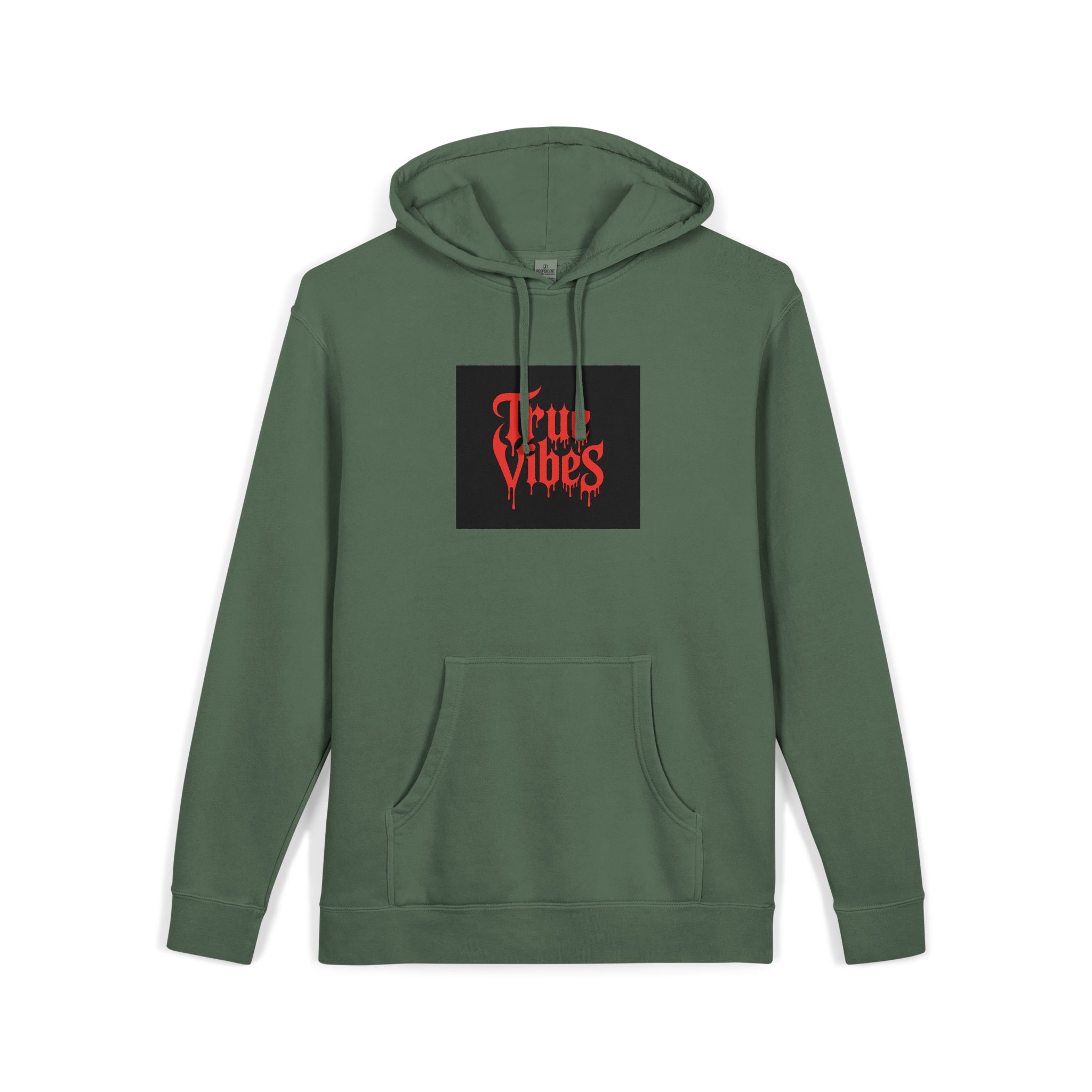 True Vibes Bold Red Gothic Drip Text Black Unisex Pigment Dyed Hoodie Embroidery - Image 15
