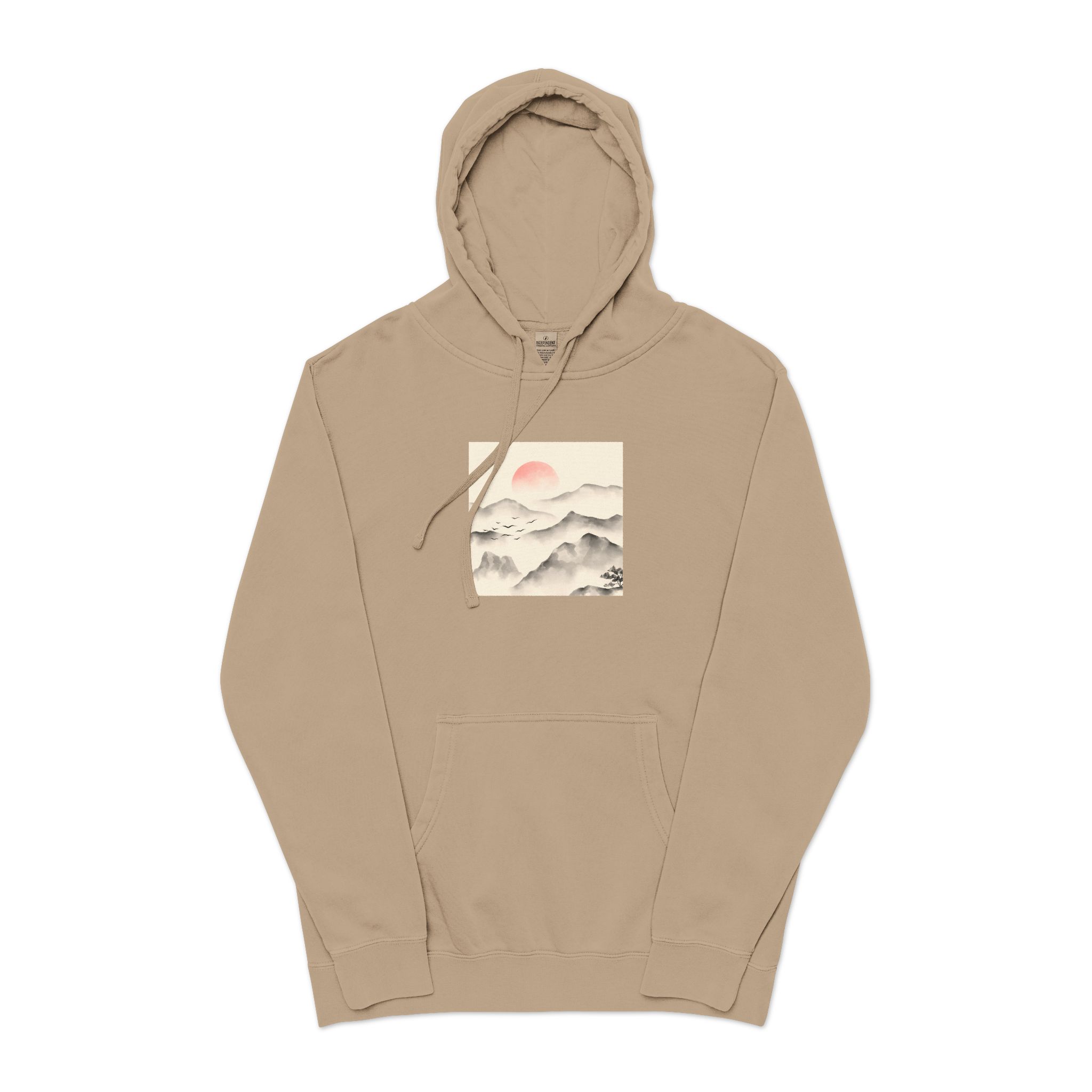 Watercolor Chinese Style Unisex Pigment Dyed Hoodie Embroidery - Image 5