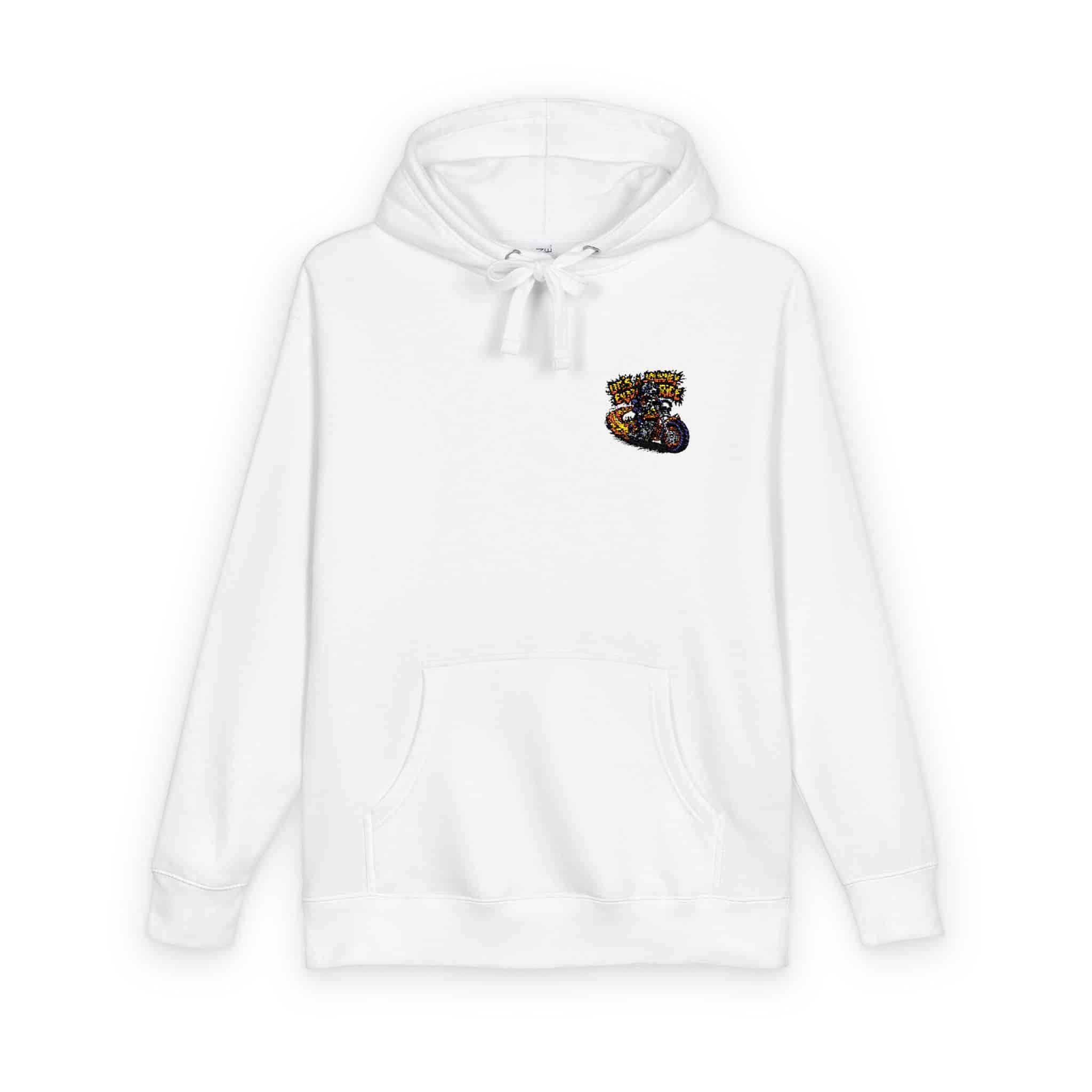 Skeleton Riding Flaming Motorcycle Unisex Fleece Hoodie - Image 2