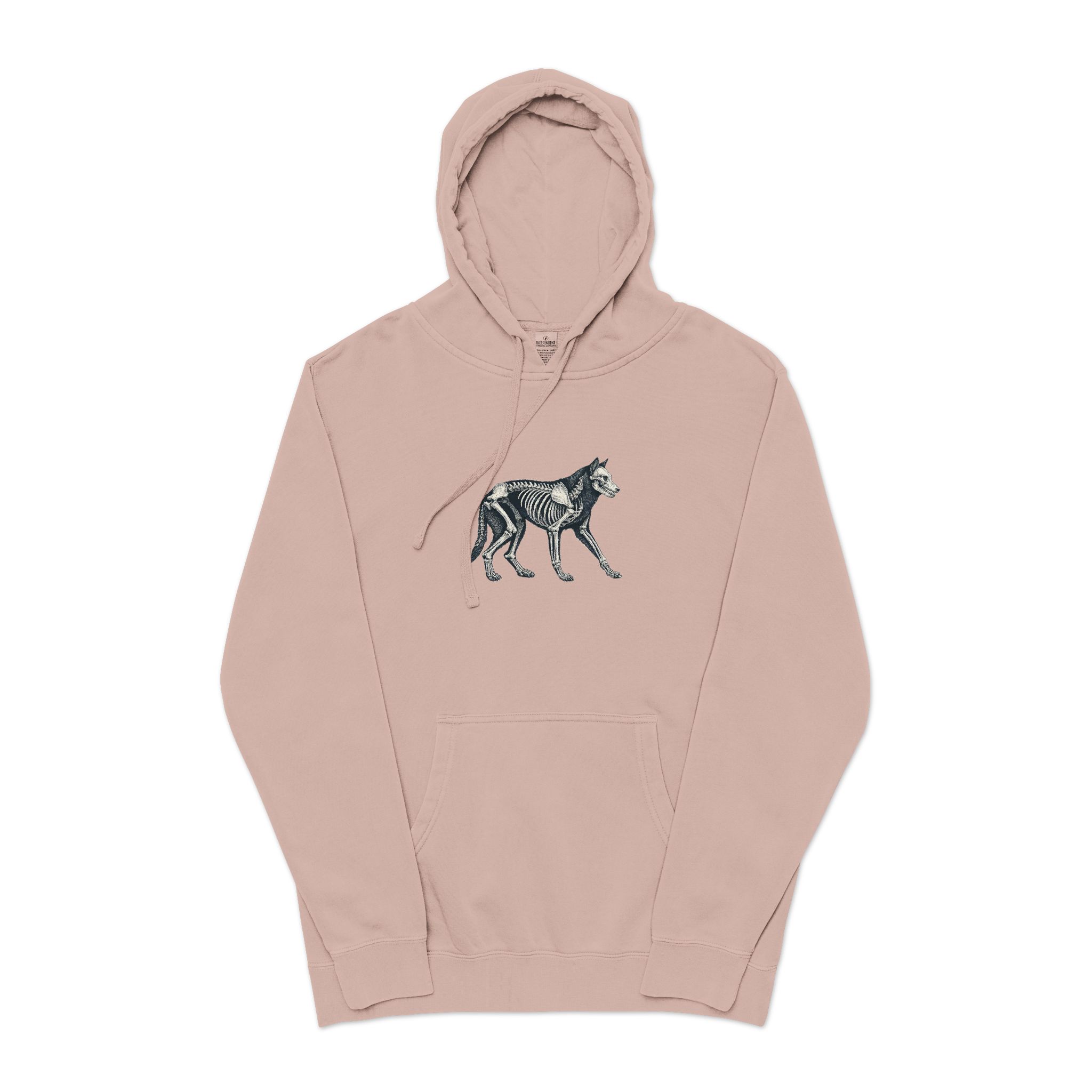 Vector Wolf Skeleton Illustration Vintage Engraving Style Unisex Pigment Dyed Hoodie Embroidery