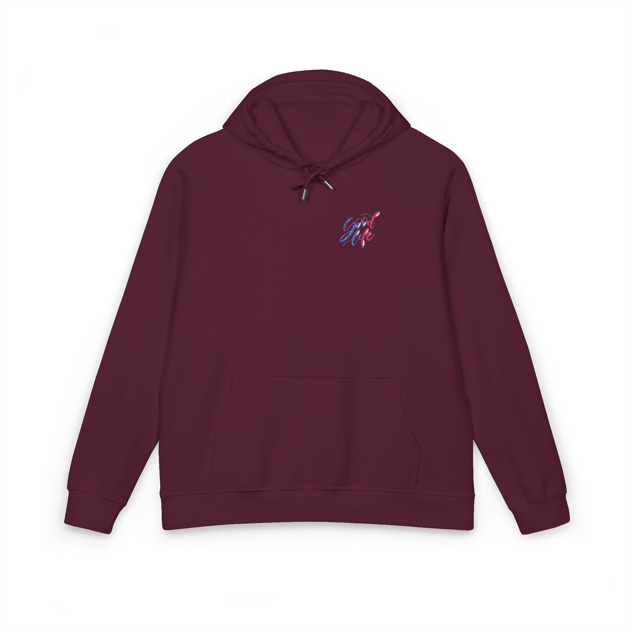 Good Life Watercolor Lettering Unisex Eco Raglan Hoodie Embroidery - Image 21