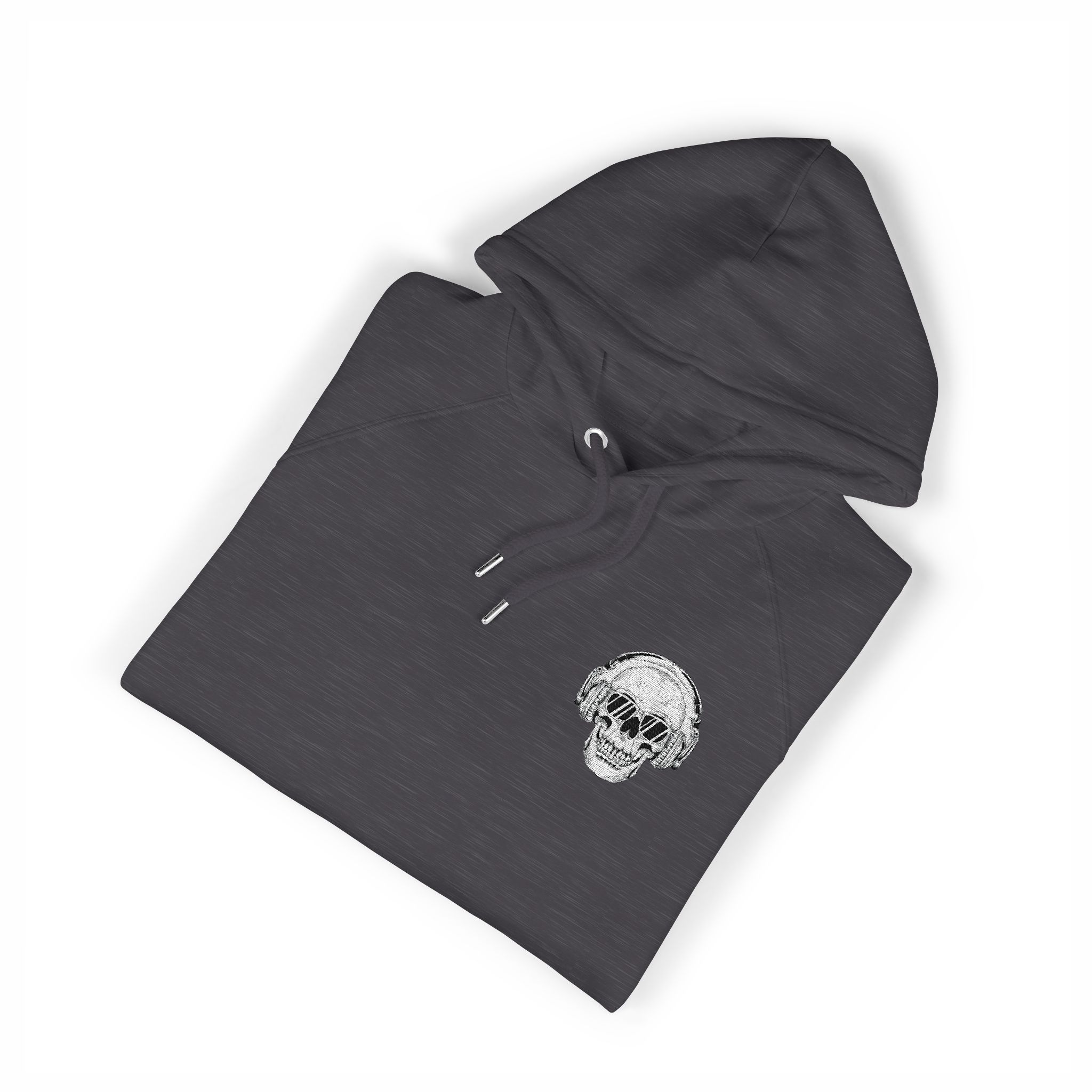 Skull Dj With Black Glass Unisex Eco Raglan Hoodie Embroidery - Image 11