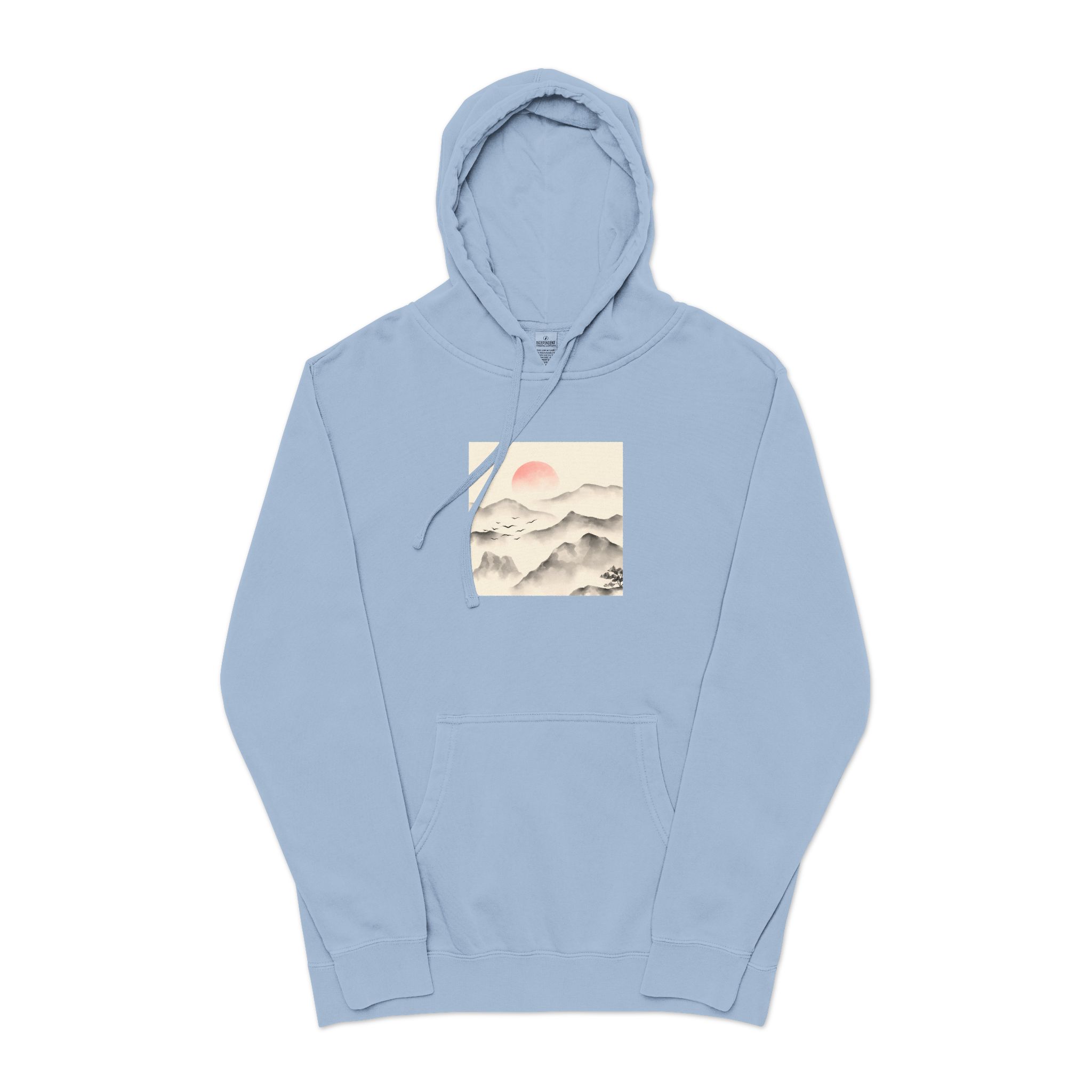 Watercolor Chinese Style Unisex Pigment Dyed Hoodie Embroidery - Image 17