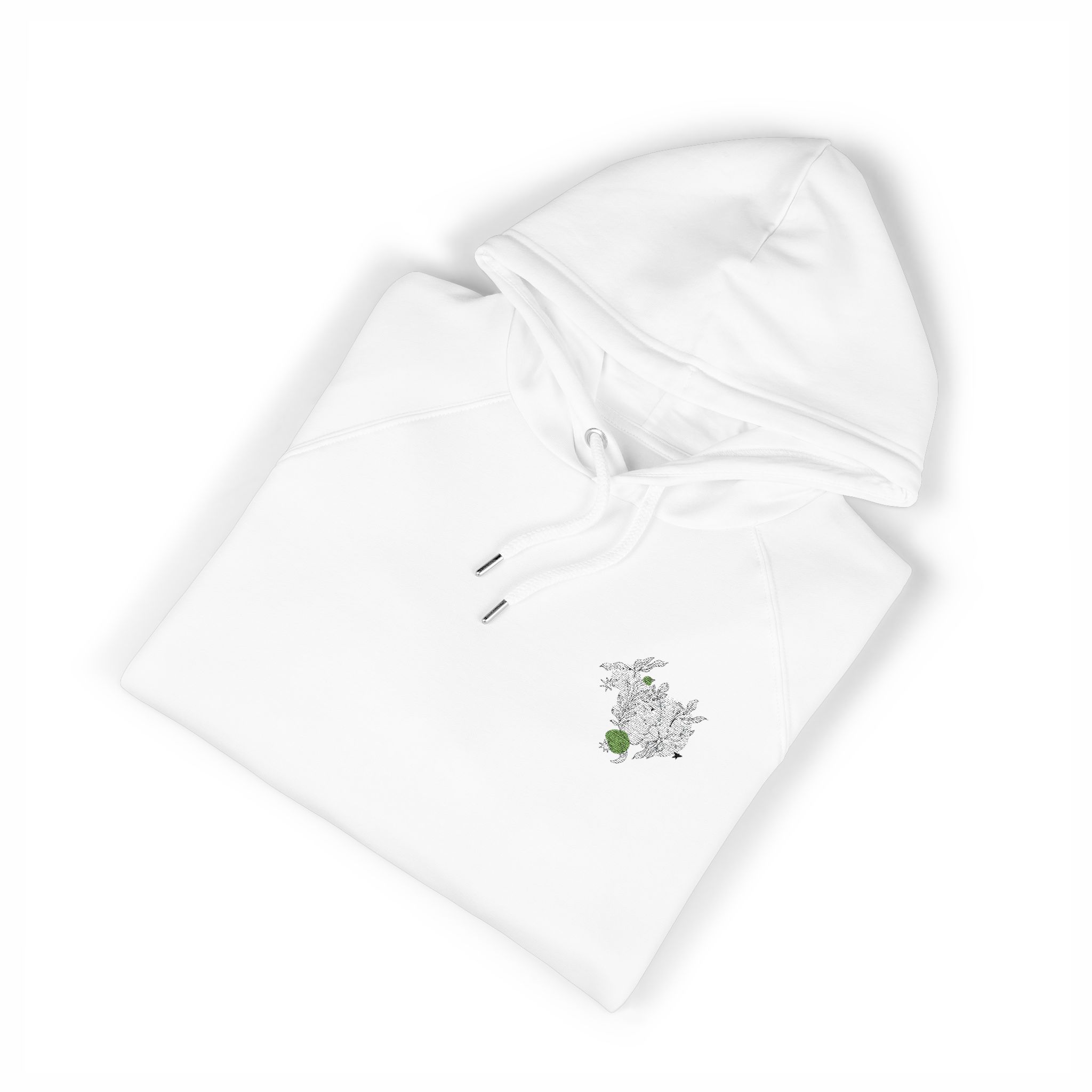 Face Side View Decorated With Leaves and Daisy Flowers Moon and Stars Organic Shapes Unisex Eco Raglan Hoodie Embroidery - Image 3