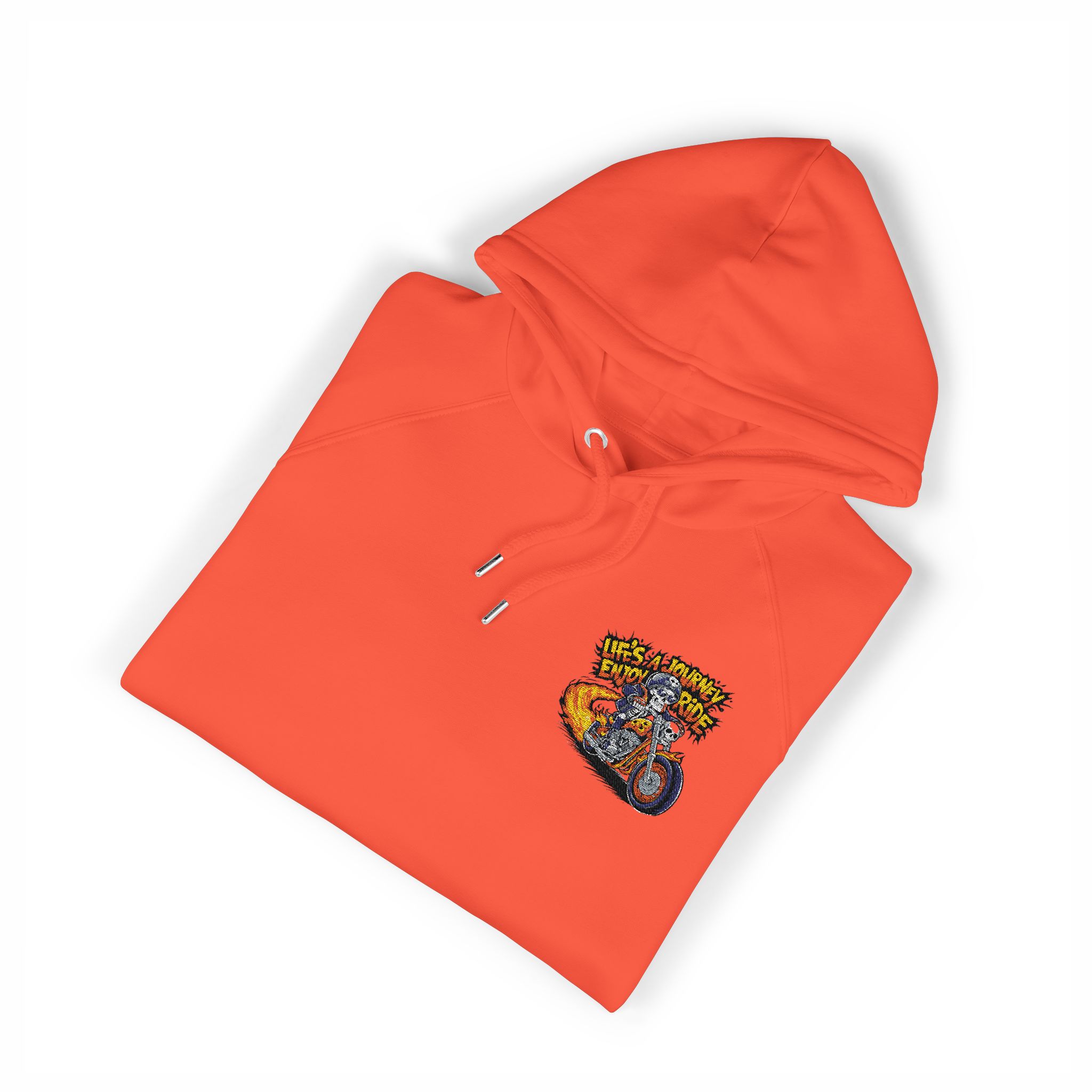 Skeleton Riding Flaming Motorcycle Unisex Eco Raglan Hoodie Embroidery - Image 7