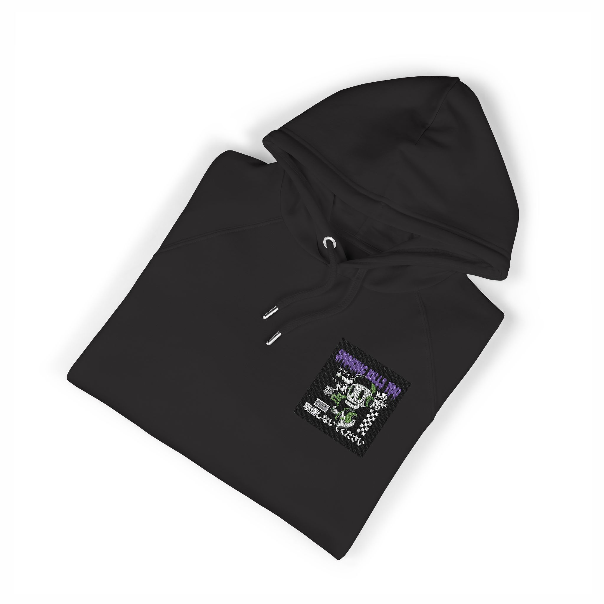Smoking Kills You Skull Graphic Retro Design Vector (còpia) Unisex Eco Raglan Hoodie Embroidery - Image 19