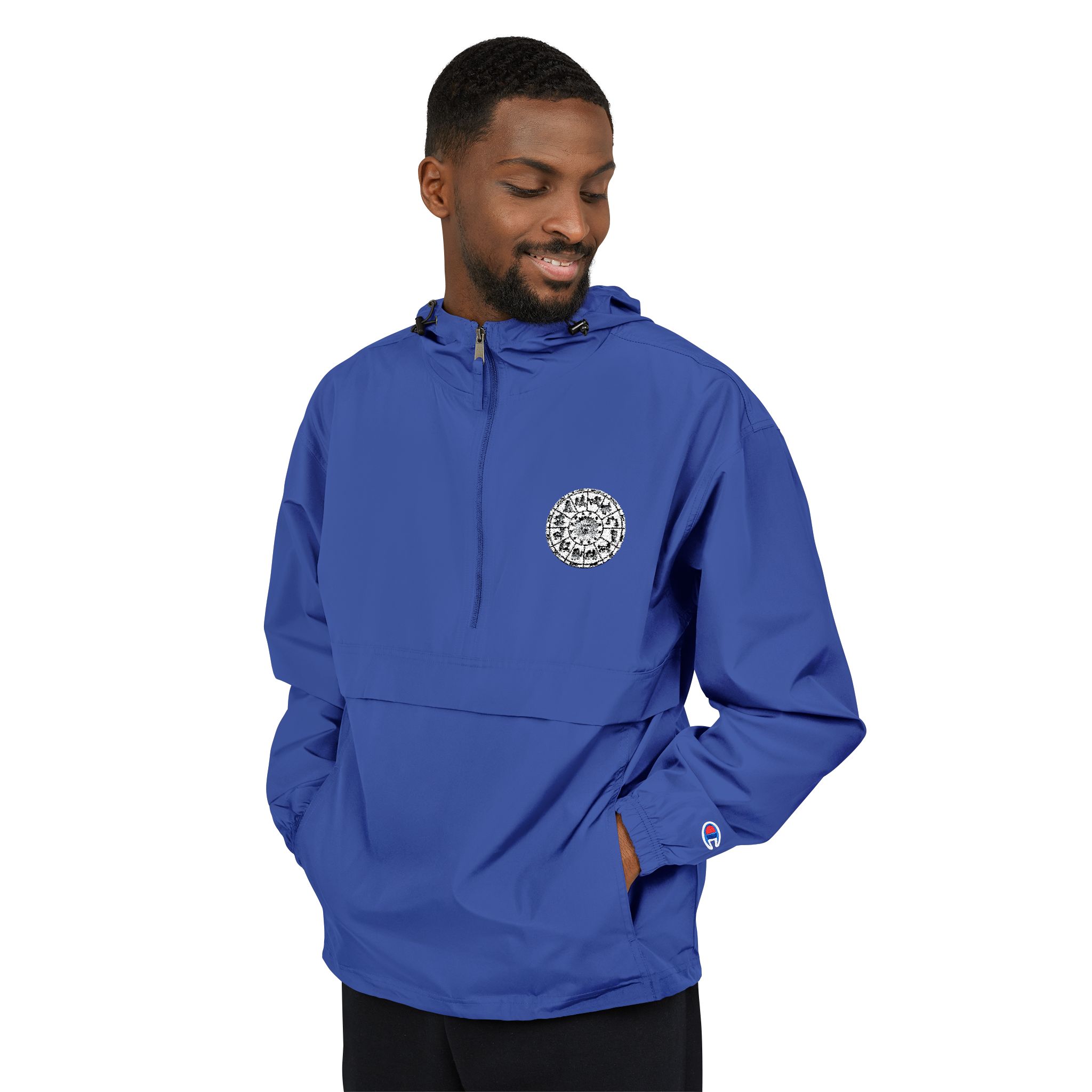 Zodiac Circle Horoscope Drawing Engraving Style Zodiac Wheel With Astrological Sy Champion Unisex Packable Anorak Jacket - Image 15
