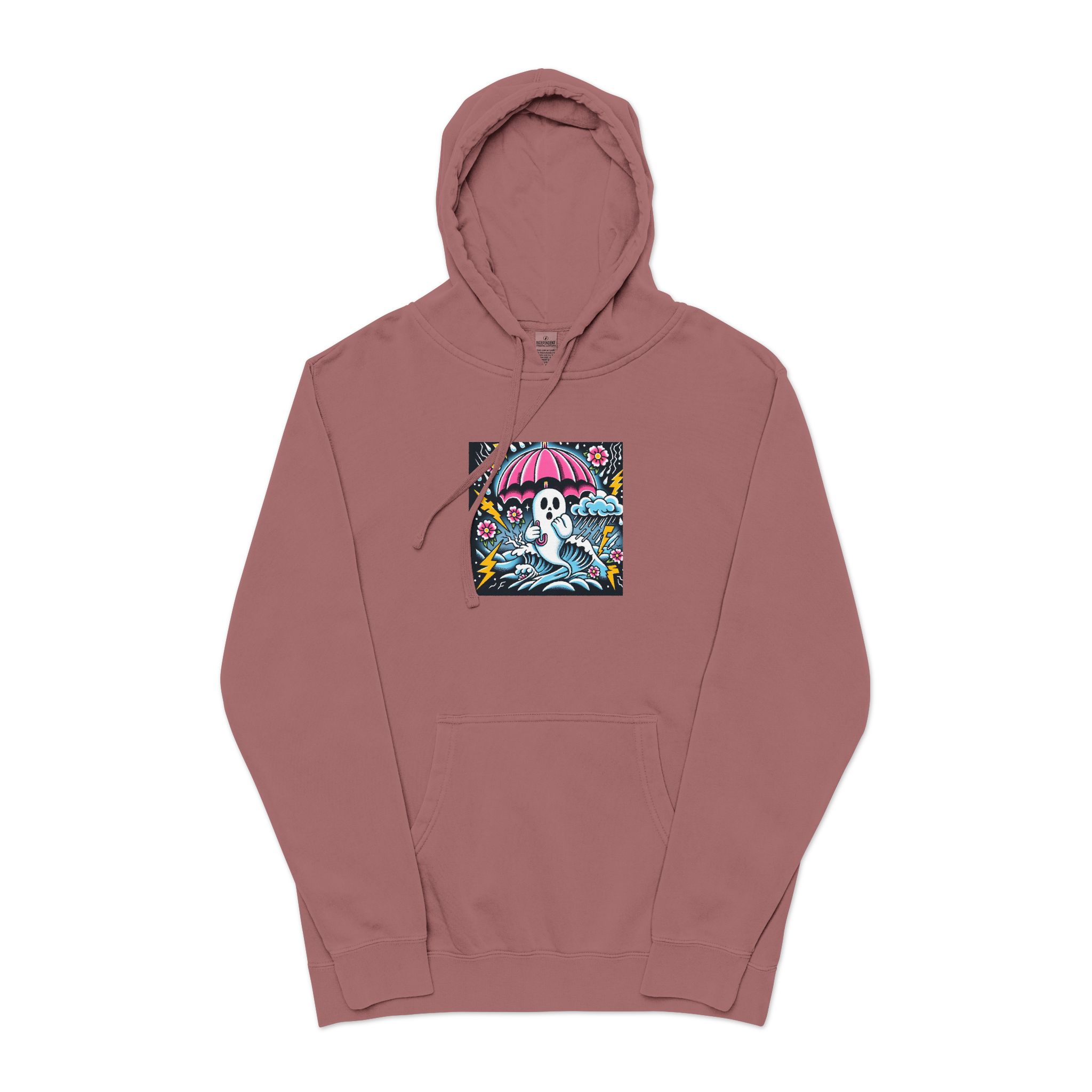 White Ghost With Pink Umbrella Lightning Bolt Unisex Pigment Dyed Hoodie Embroidery - Image 29
