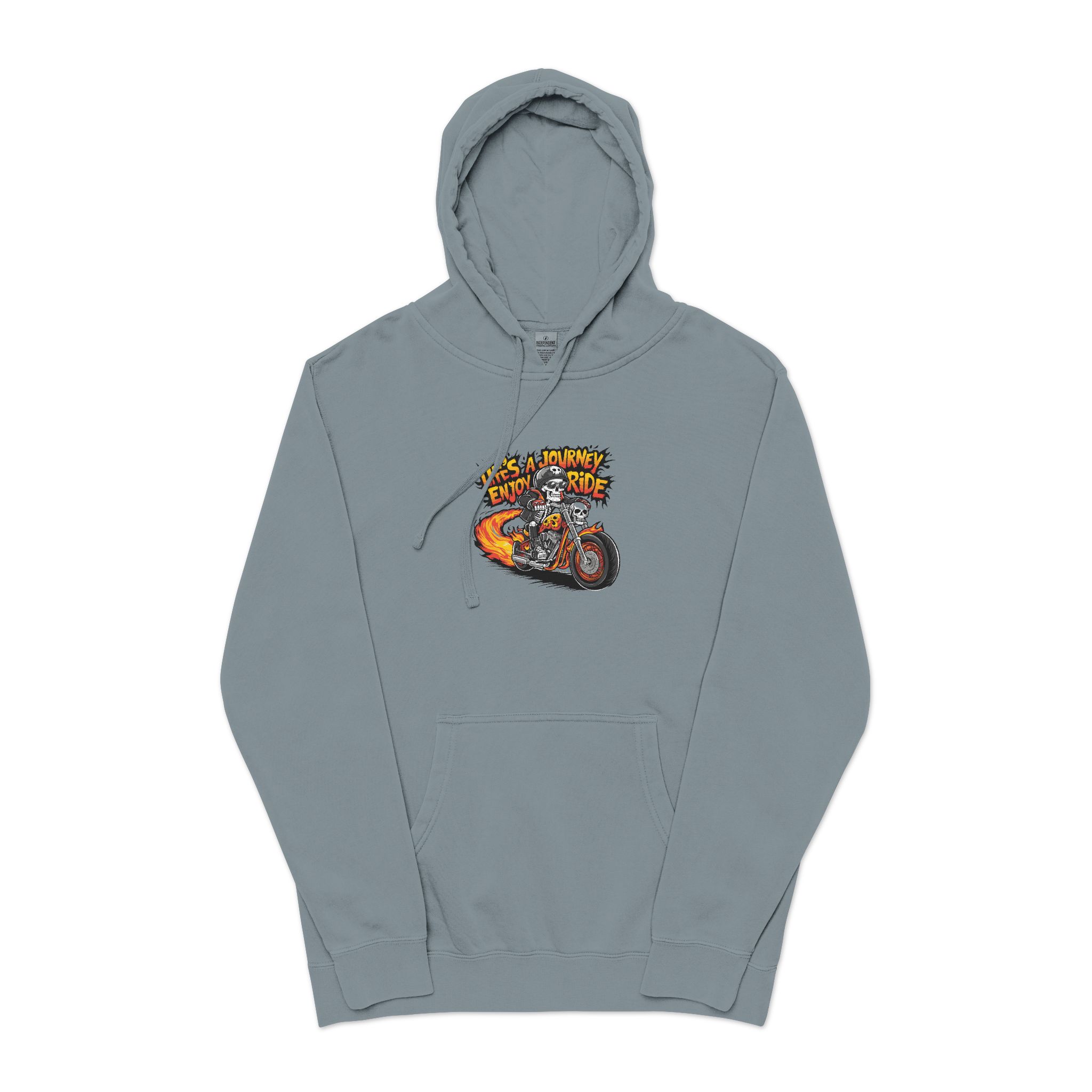 Skeleton Riding Flaming Motorcycle Unisex Pigment Dyed Hoodie Embroidery - Image 21