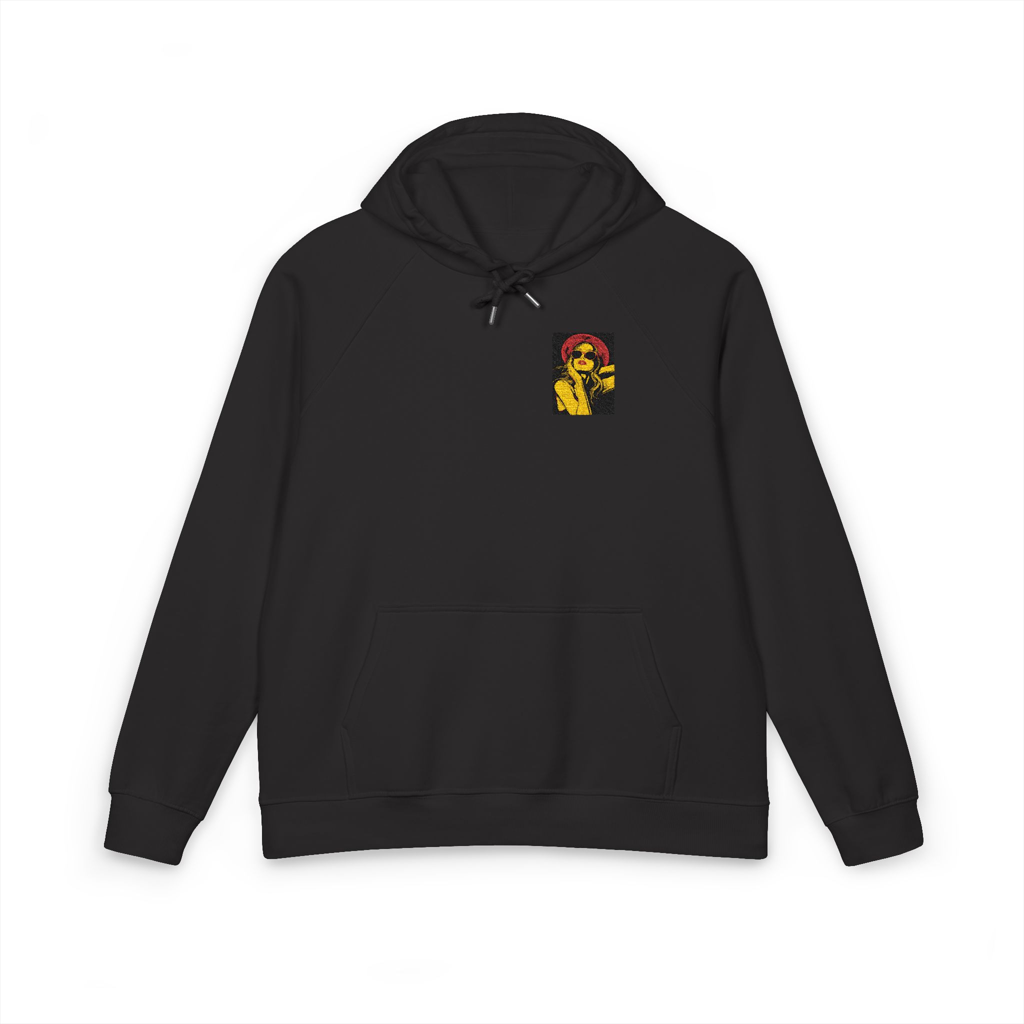 Woman With Sunglasses Unisex Eco Raglan Hoodie Embroidery - Image 17