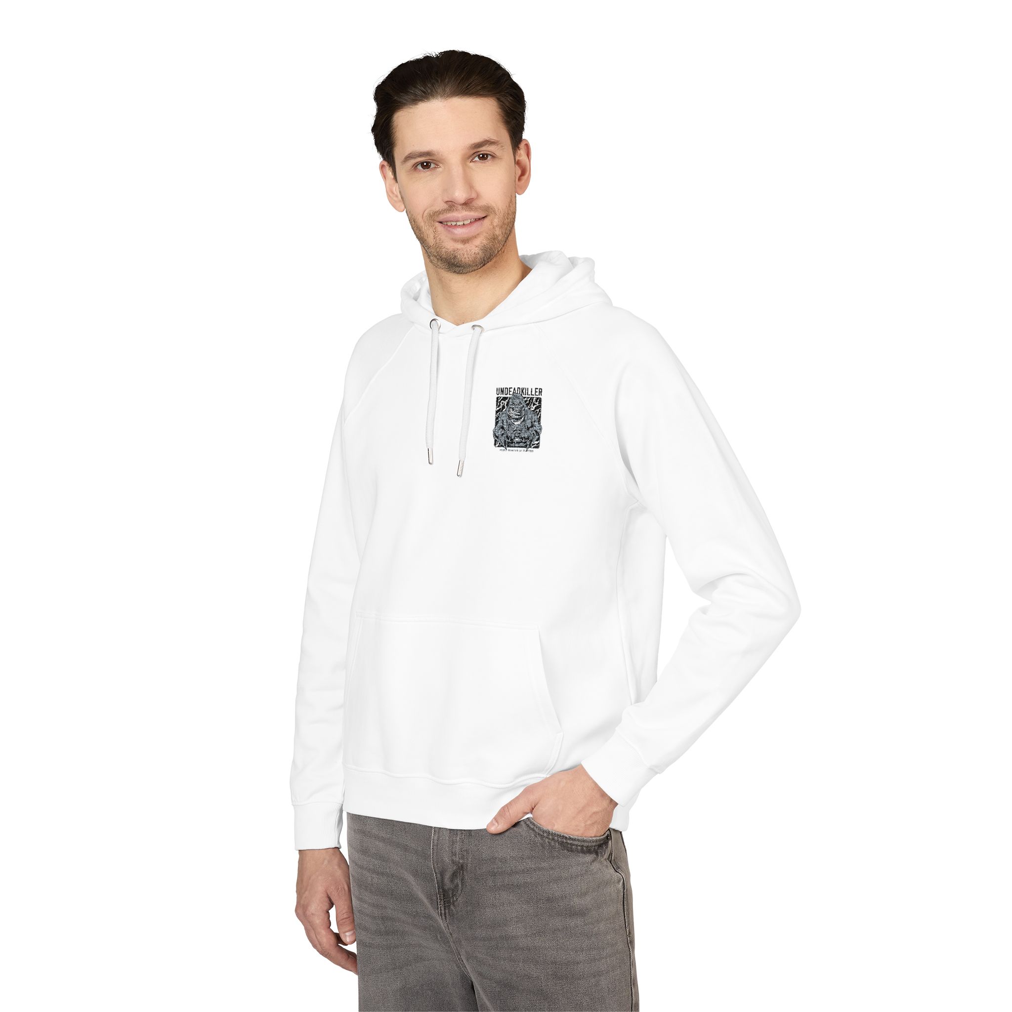 Undead Killer Black White Unisex Eco Raglan Hoodie Embroidery - Image 4