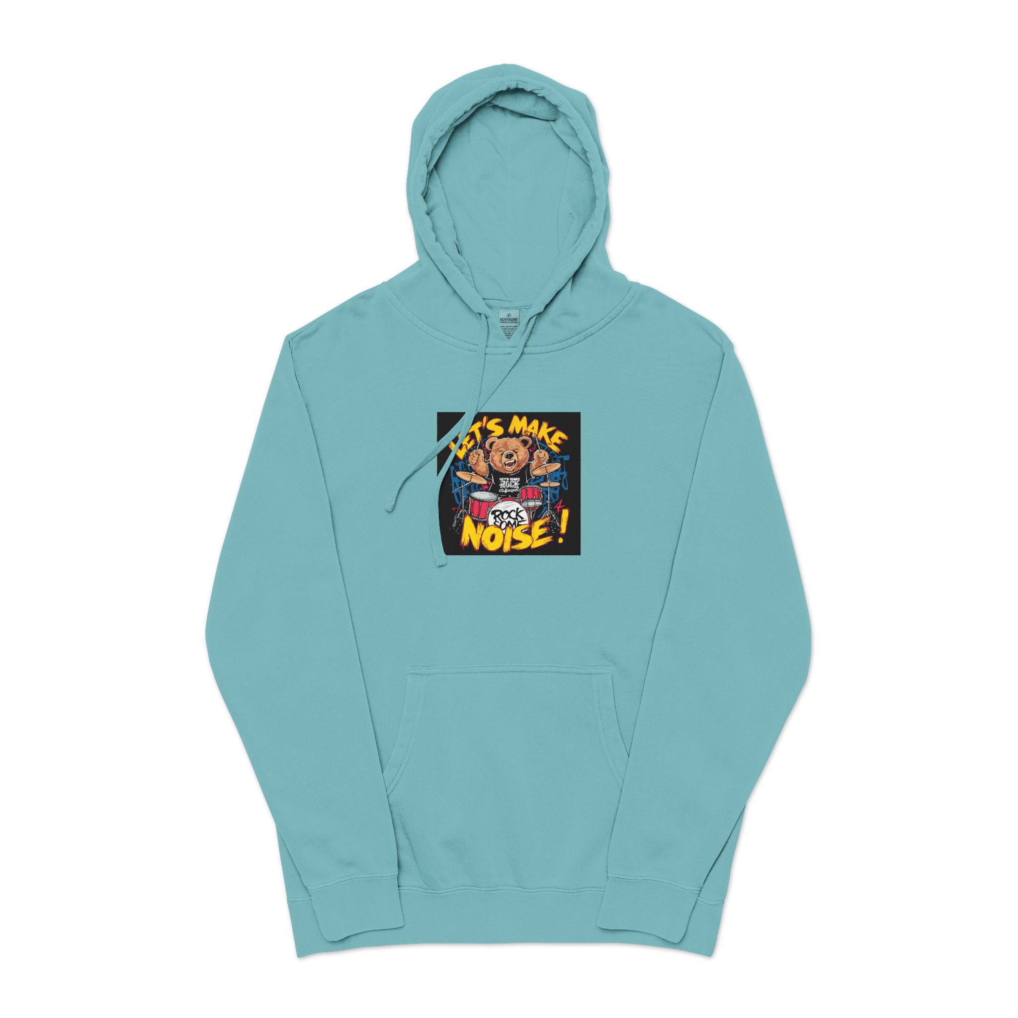Vibrant Eyecatching Music Tshirt Design Featuring Bear Rocking Out Drum Set (1) Unisex Pigment Dyed Hoodie Embroidery - Image 9
