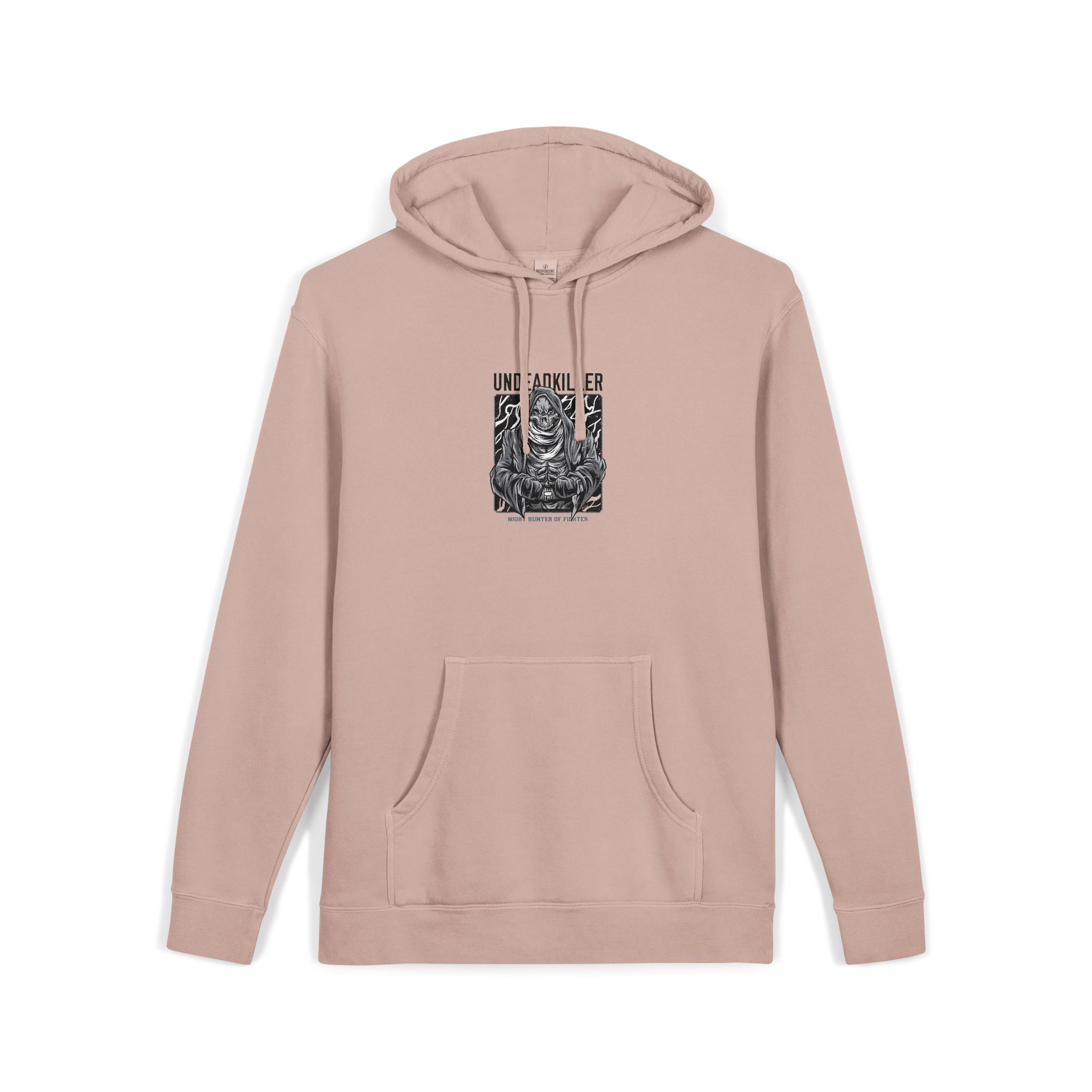 Undead Killer Black White Unisex Pigment Dyed Hoodie Embroidery - Image 3