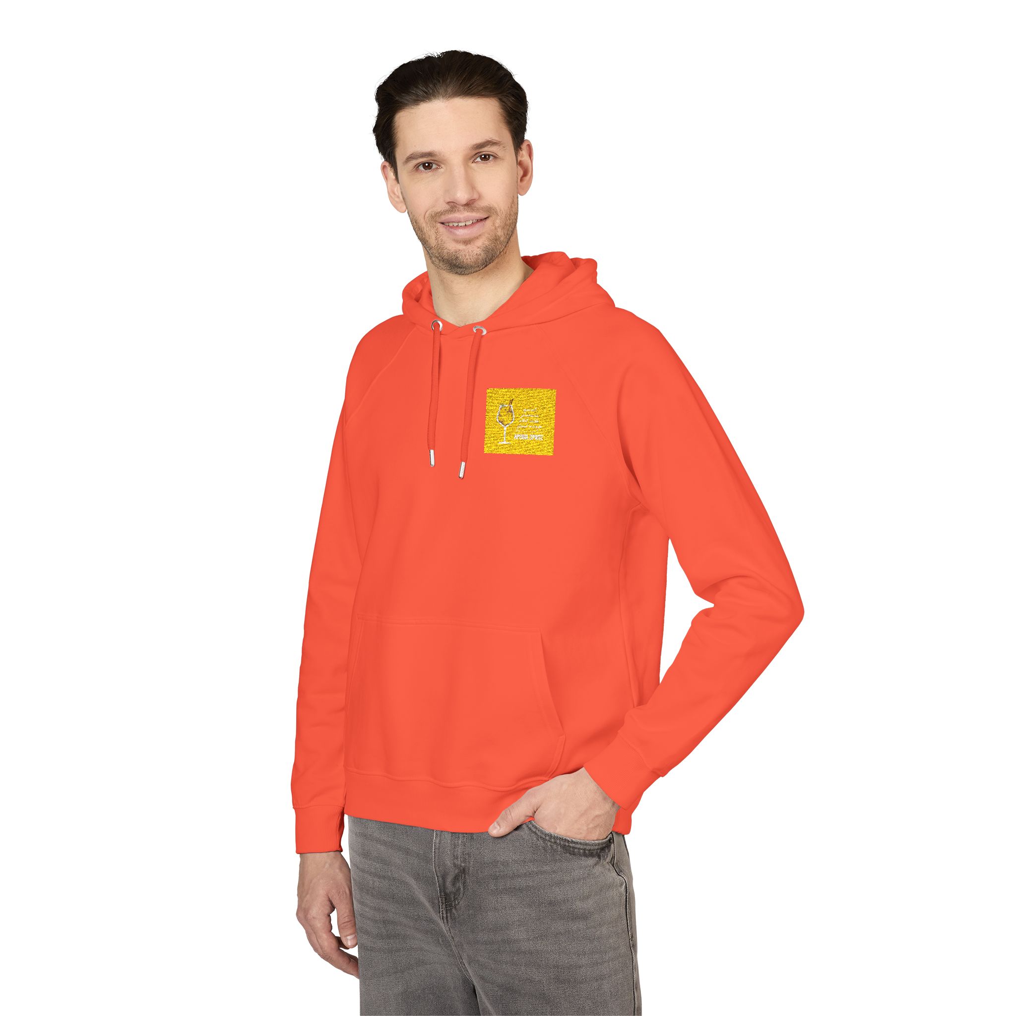 Vector Flat Illustration Modern Aperol Spritz Recipe Unisex Eco Raglan Hoodie Embroidery - Image 8