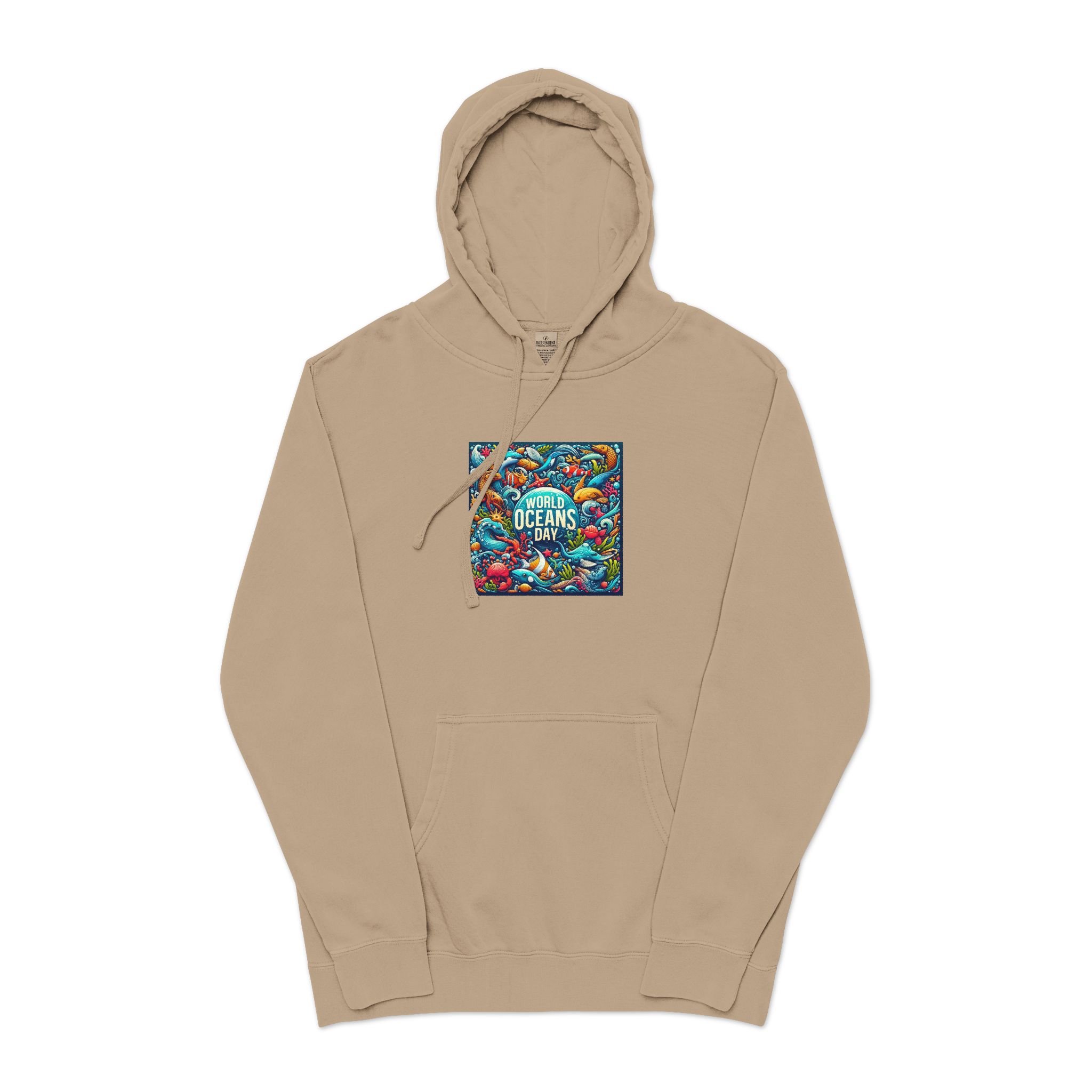World Oceans Day Unisex Pigment Dyed Hoodie Embroidery - Image 5