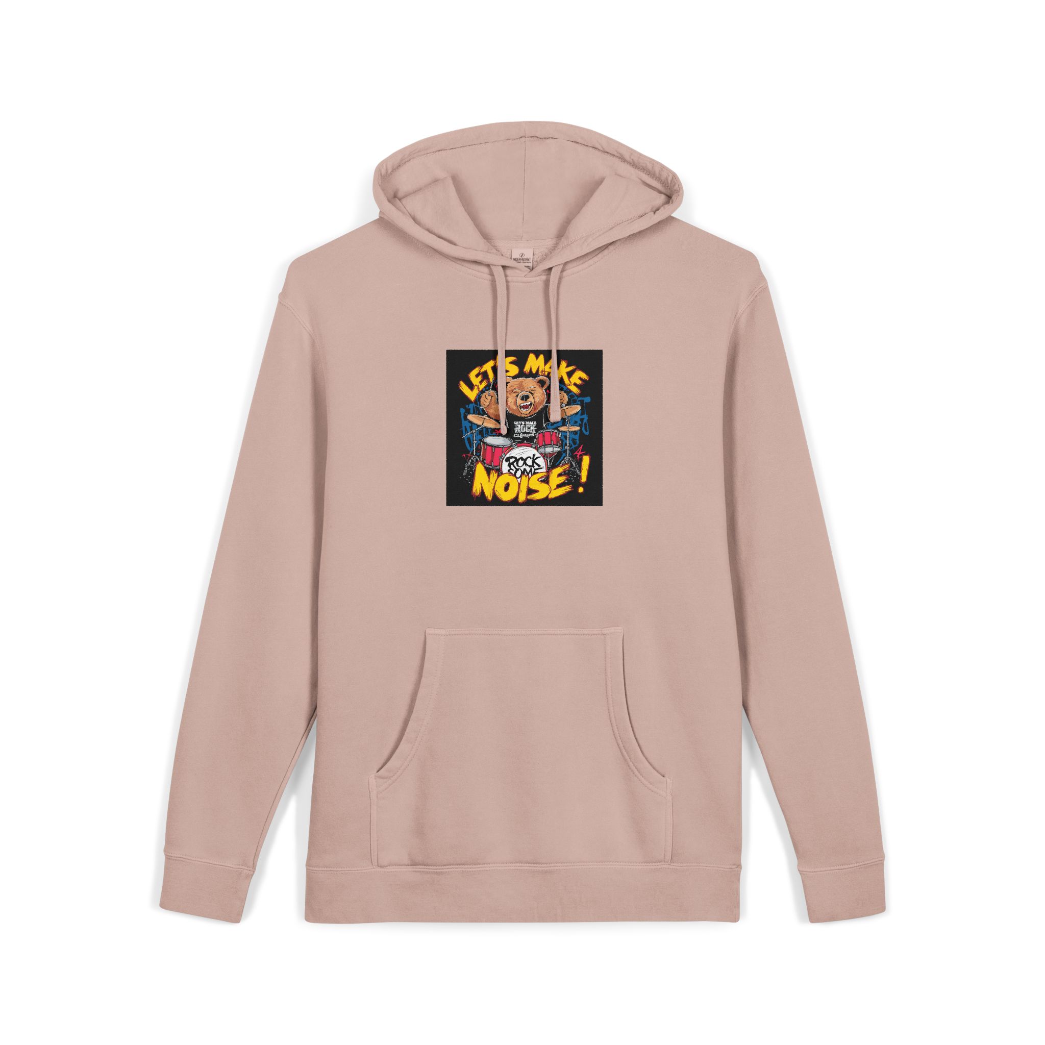 Vibrant Eyecatching Music Tshirt Design Featuring Bear Rocking Out Drum Set (1) Unisex Pigment Dyed Hoodie Embroidery - Image 3