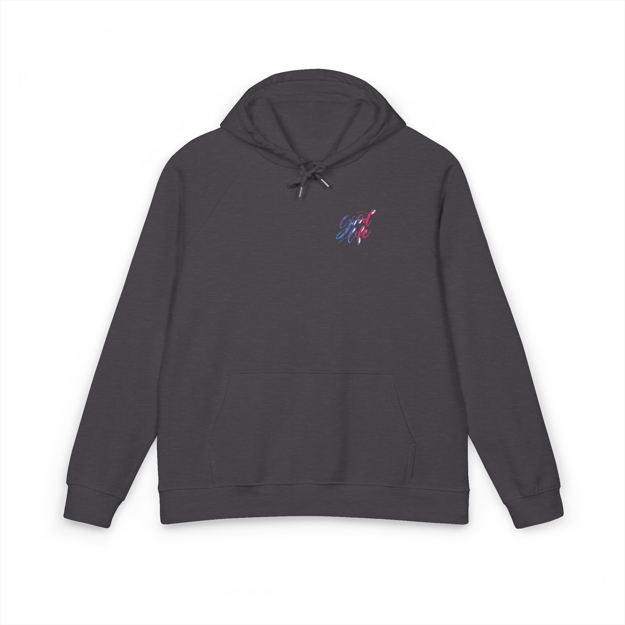 Good Life Watercolor Lettering Unisex Eco Raglan Hoodie Embroidery - Image 9