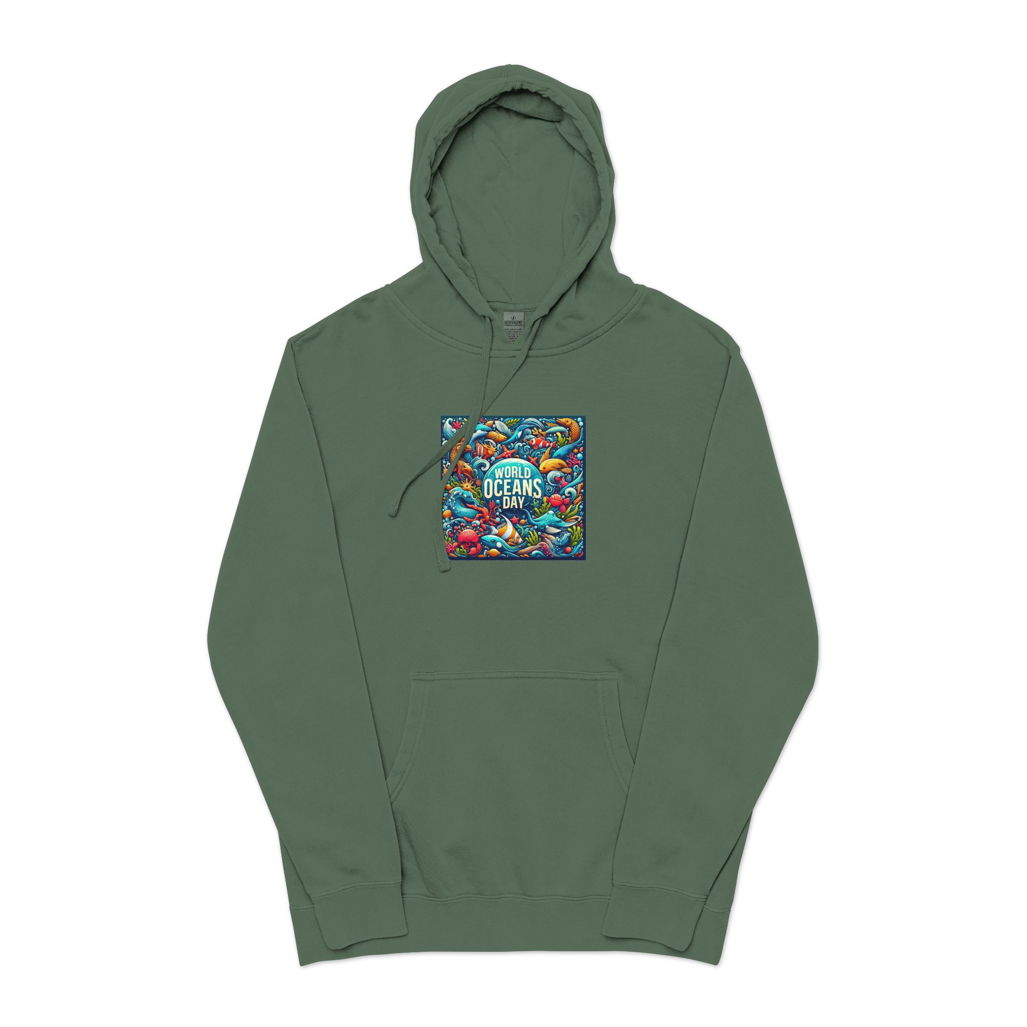 World Oceans Day Unisex Pigment Dyed Hoodie Embroidery - Image 13